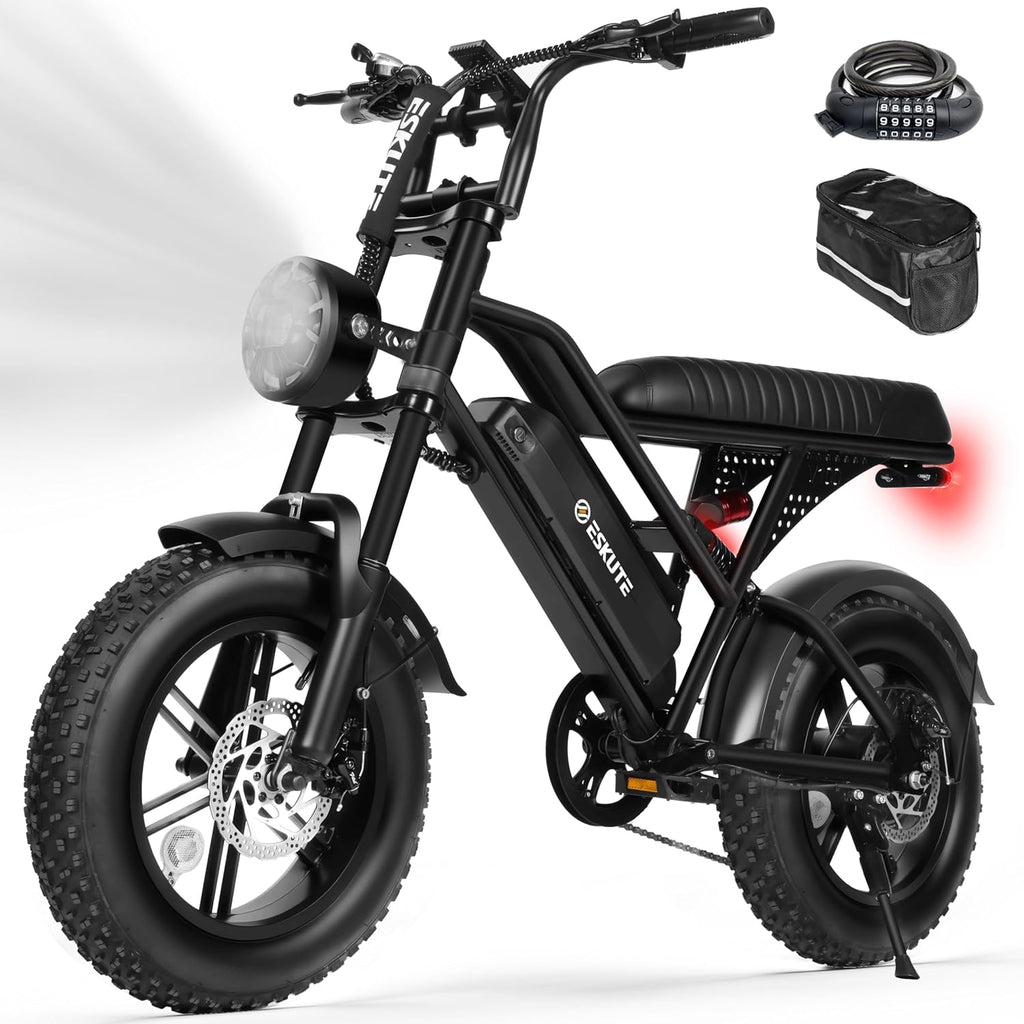 ESKUTE V100 Electric Bike for Adults, Electric Dirt Bike 1500W Peak Motor, All Terrain Dual Suspension E Bike 28MPH Top Speed, Ebike Up to 60 Miles Range, 16' Fat Tire, 48V13Ah Battery, 7-Speed