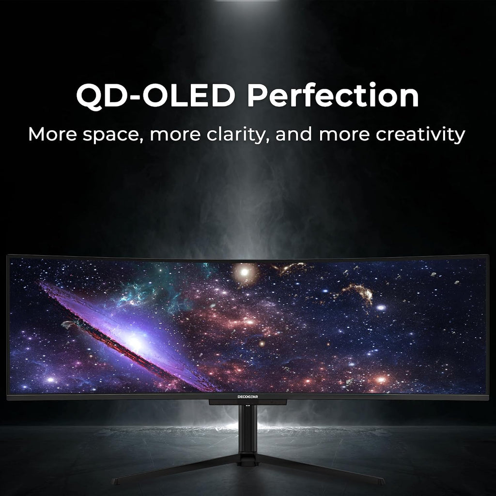 Deco Gear 49' QD-OLED 240Hz Curved Ultrawide Gaming Monitor - 5120×1440 DQHD, 32:9 Dual-QHD Display, 0.03 ms Response, HDR400 True Black, 90W USB-C, KVM, Adaptive Sync, RGB Lighting