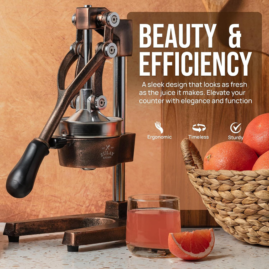 Zulay Kitchen Cast Iron Juicer - Heavy Duty Manual Juicer with Detachable Strainers for Easy Cleaning, Orange Juice Press for Citrus Fruits, Perfect for Bartenders, Juice Lovers & Health Enthusiasts