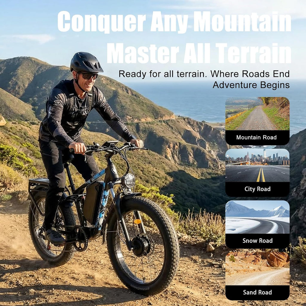 Peak 8000w Electric Bike for Adults, 60V Battery Ebike, Fat Tire & Long Range Electric Bicycles, 210Nm Mountain Bike Full Suspension, Hydraulic Brake Electric Bicycle