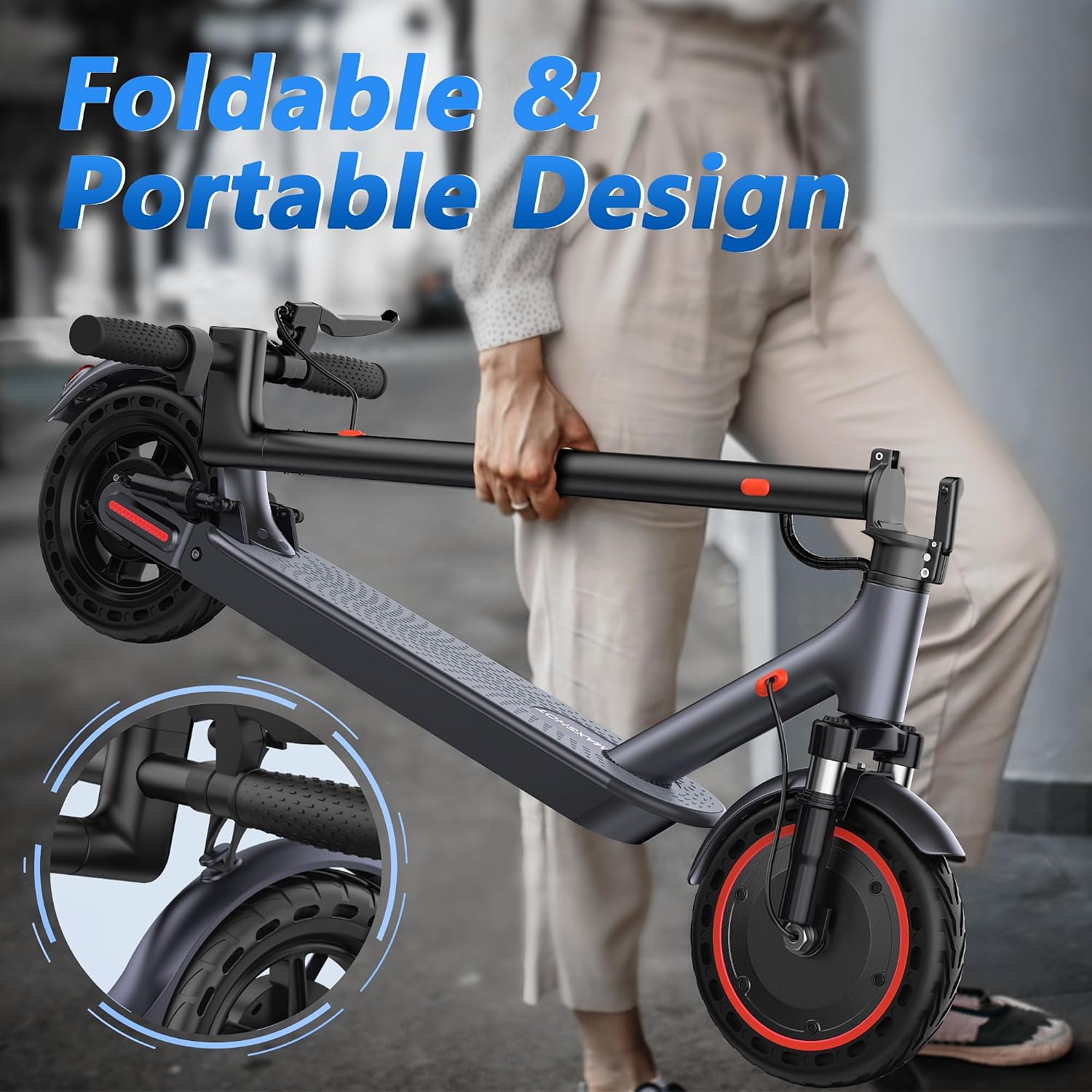 Maxshot Electric Scooter, 8.5' /10' /14' Tire, 16/19/22 Mph Top Speed, 12/16/21/27/28/49/50 Miles Long Range, Folding Escooter for Adults and Kids with Seat Bag, Dual Braking, Dual Suspension, App