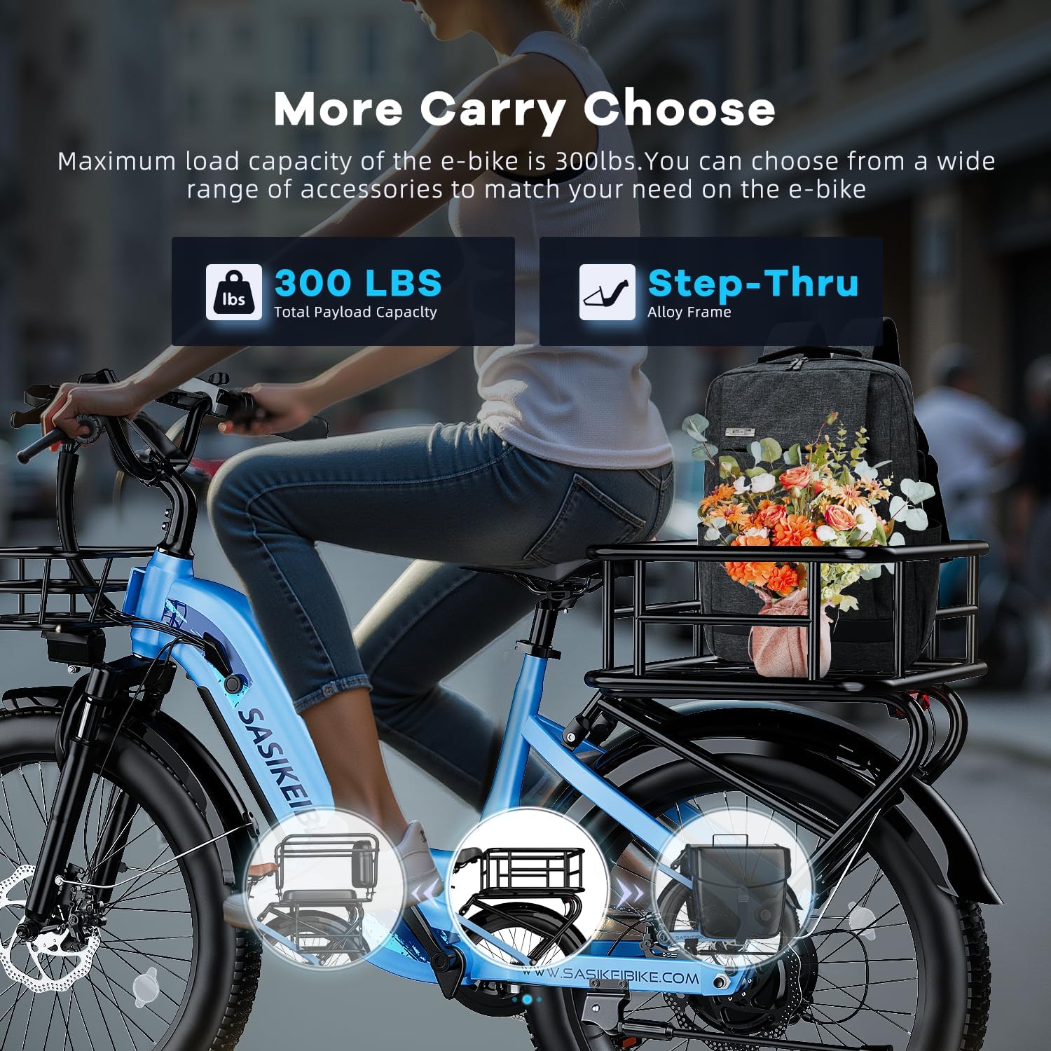 SASIKEIBIKE 1500W Motor Peak Electric Bike for Adults and Teenagers, 48V 20AH Removable Battery Step Thru EBike,80 Miles Max Range, 24' Fat Tire Adult Electric Bicycles for 7 Speed