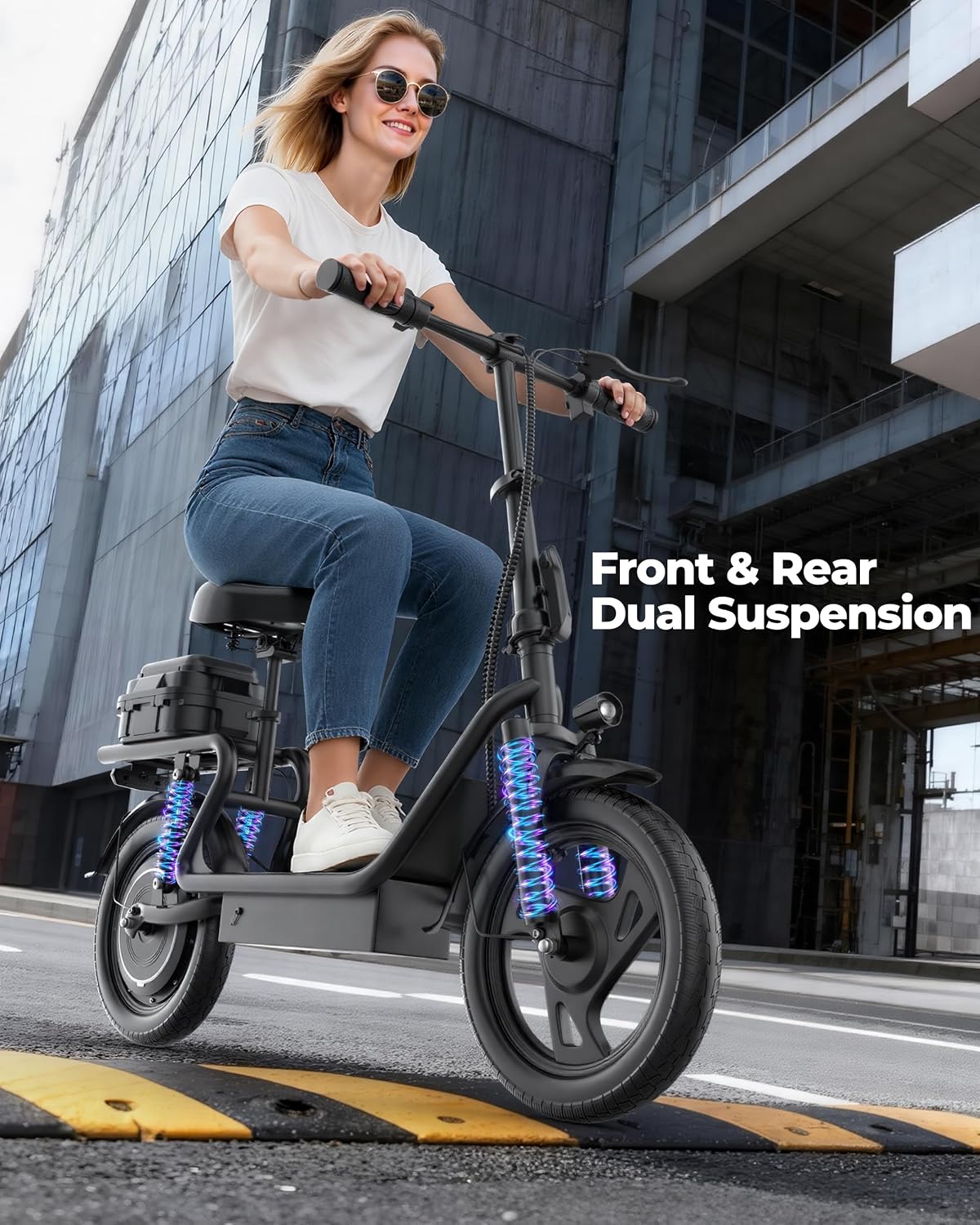 Electric Scooter, 350W-500W Motor, 19 MPH to 22MPH, 15-41 Miles Range, Dual Suspension, Dual Braking, App Control, Foldable Commuter E Scooter for Adults and Teens