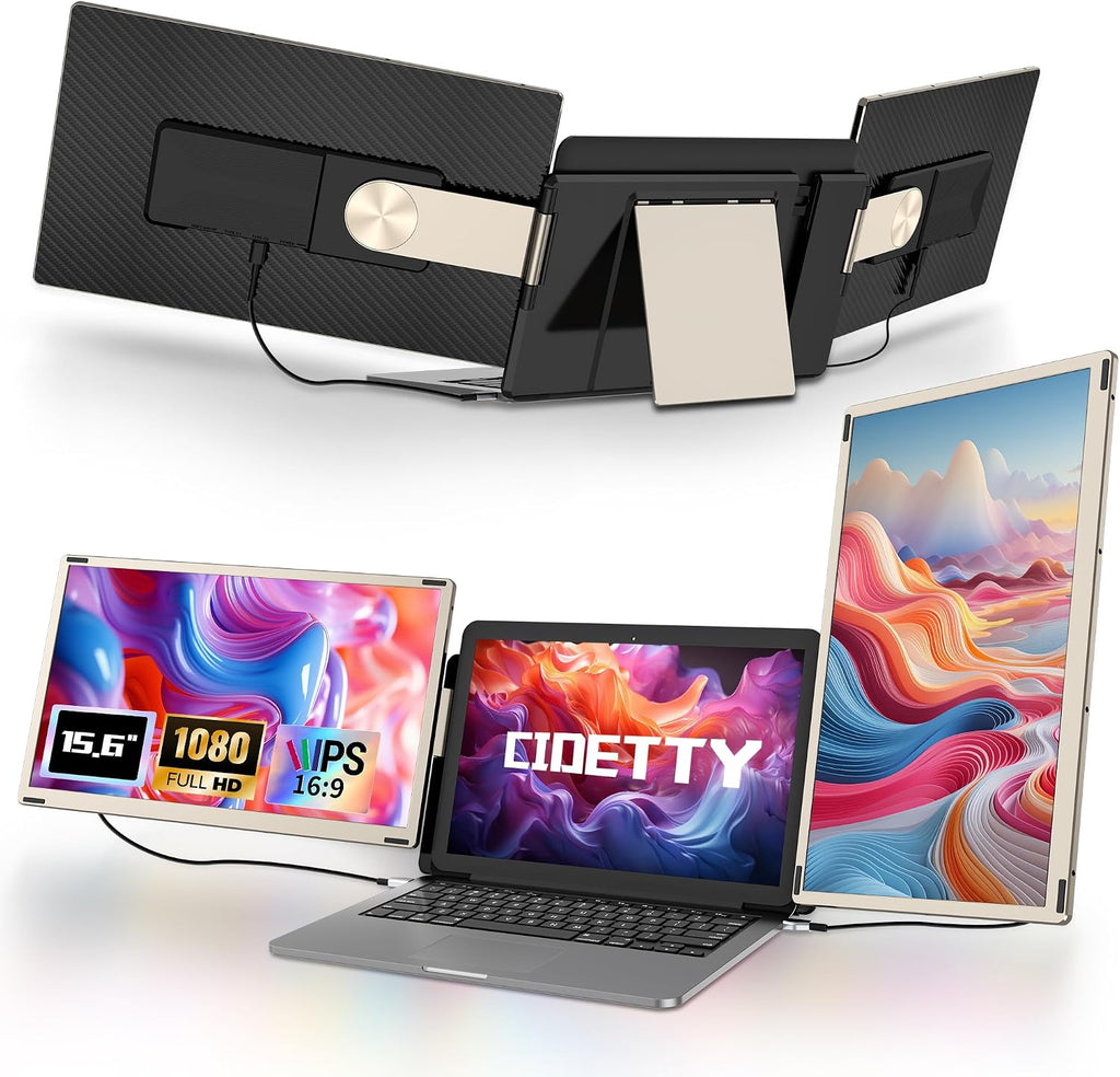 CIDETTY Laptop Screen Extender Monitor Portable, 15.6' FHD Monitor Extender Detachable Monitor for Laptops, Triple Laptop Monitor Extender compatiable with Windows, Mac, Android, Chrome, Switch & PS