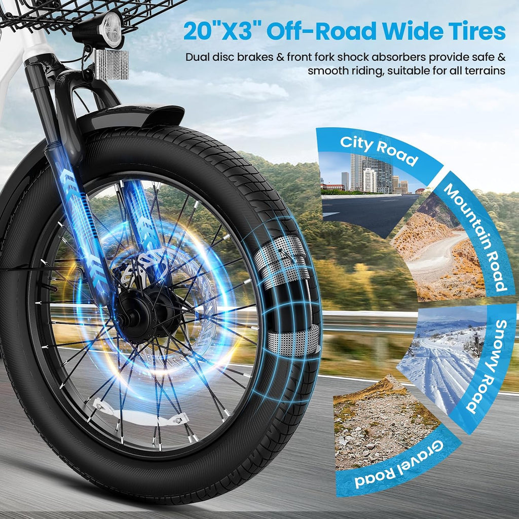Caroma Peak 1200W/800W/500W/ Electric Scooter with Seat, 20' Off-Road Tires, 15/25/30Miles Range, 20MPH Top Speed, Adjustable Electric Scooter for Adults with Basket, Adults Ebike for Commuting