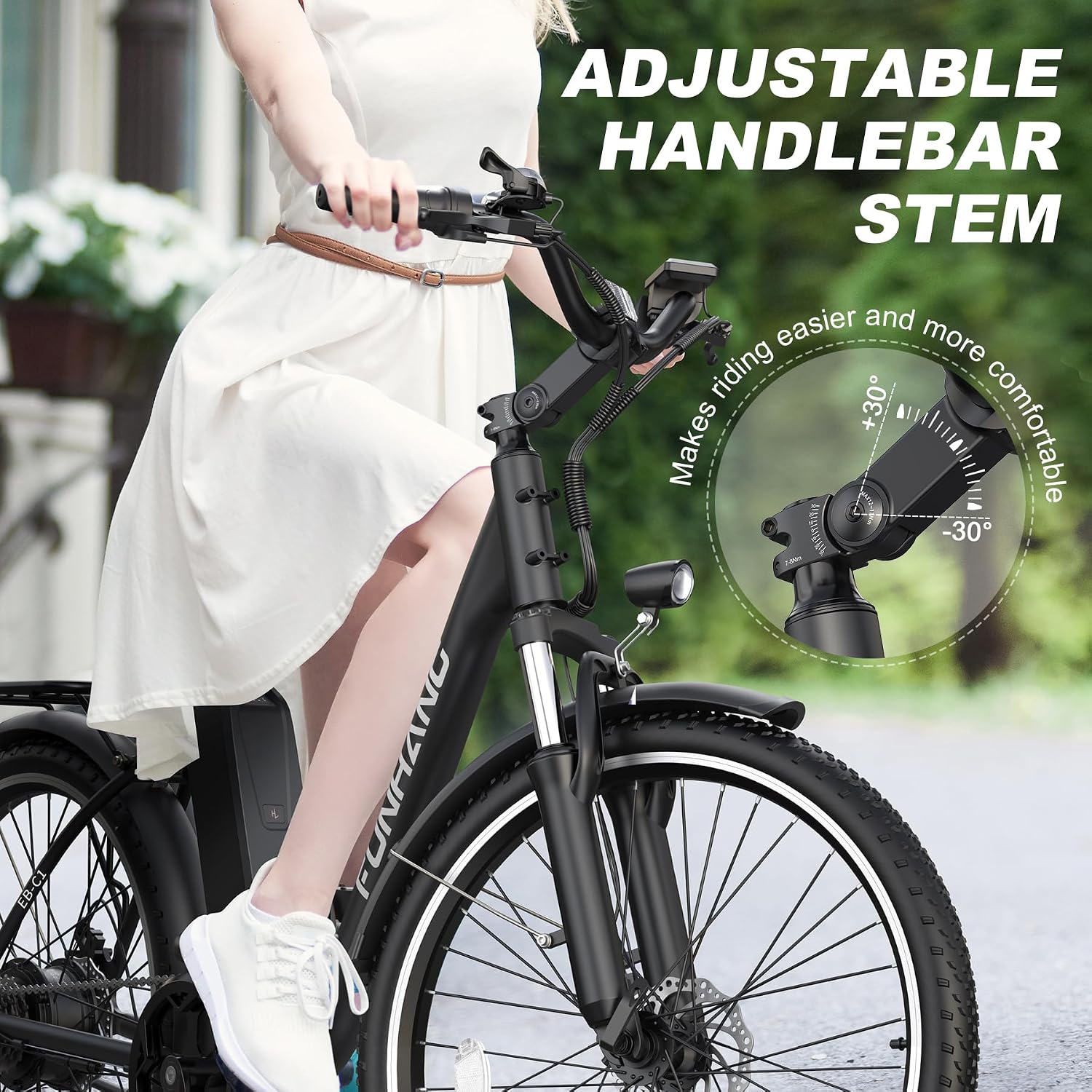 Funhang Electric Bike for Adults, 26' City Cruiser Ebike with 1000W Peak Motor, 20MPH 50 Miles Commuter Adult Electric Bicycles with 48V Battery, Adjustable Stem, 7-Speed, UL 2849 Certified