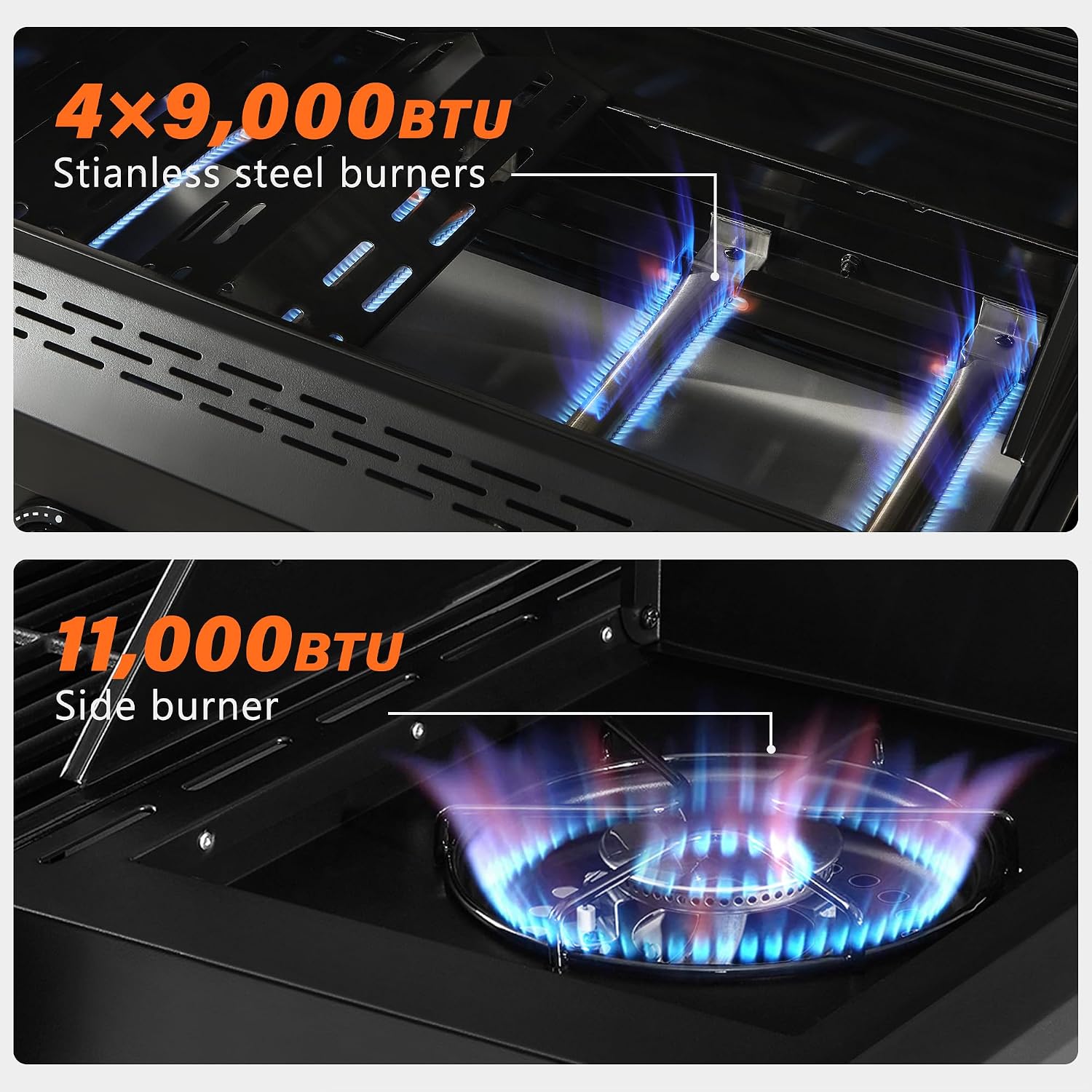 4+1 Burner Propane Gas Grill,47,000 BTU Outdoor BBQ with Enameled Cast Iron Grates and Side Tables, Portable for Backyard, Patio,Camping,3-in-1 BBQ Grill and Griddle Combo,555 Sq.in Cook Area