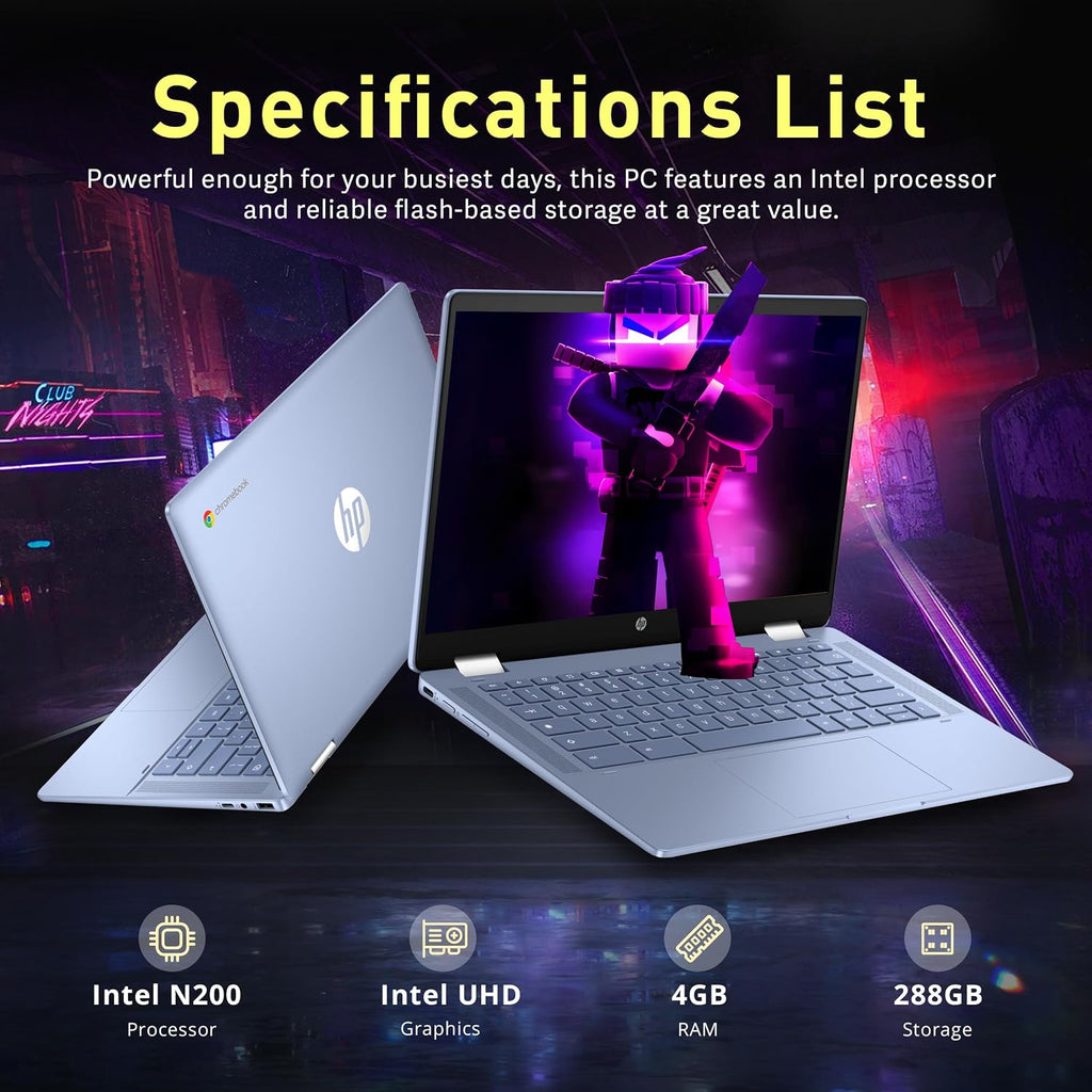HP Chromebook x360 14' HD Touchscreen Laptop, Intel N200 Processor, 4GB RAM, 288GB Storage(128GB SSD+160GB Docking Station Set), Intel UHD Graphics, Webcam, Bluetooth, Wi-Fi 6, Chrome OS, Blue