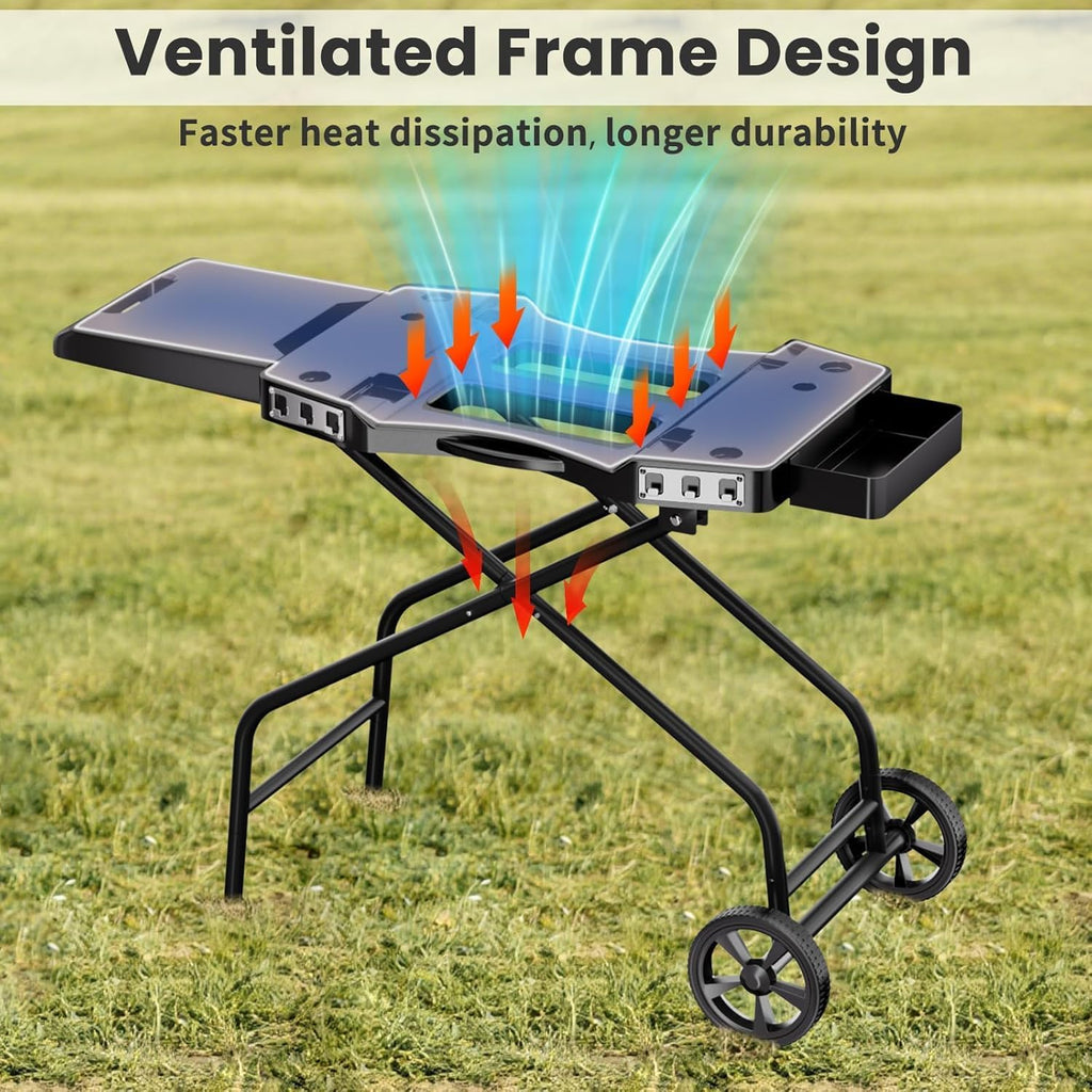Hisencn Foldable Grill Cart for Ninja Woodfire Outdoor Grill OG700 Series OG701 OG751 OG705 OG750 & Blackstone 22' | Portable BBQ Stand with Wheels, Side Table & Storage Basket
