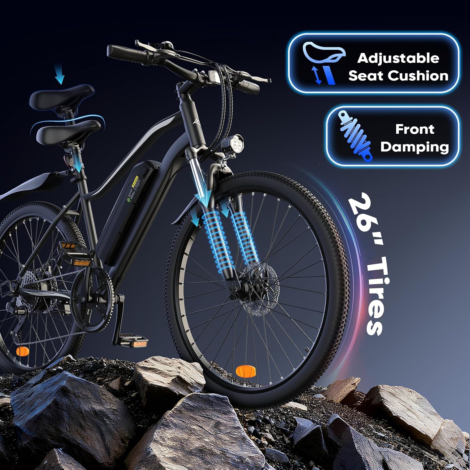Electric Bike - Electric Bike for Adults, 1500w/1000W/750W Peak Motor, Up to 55 Miles, 20MPH EBike, 26'' Tires Lightweight E Bike for Commuting Mountain Road Sand