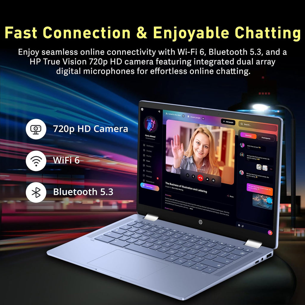 HP Chromebook x360 14' HD Touchscreen Laptop, Intel N200 Processor, 4GB RAM, 288GB Storage(128GB SSD+160GB Docking Station Set), Intel UHD Graphics, Webcam, Bluetooth, Wi-Fi 6, Chrome OS, Blue