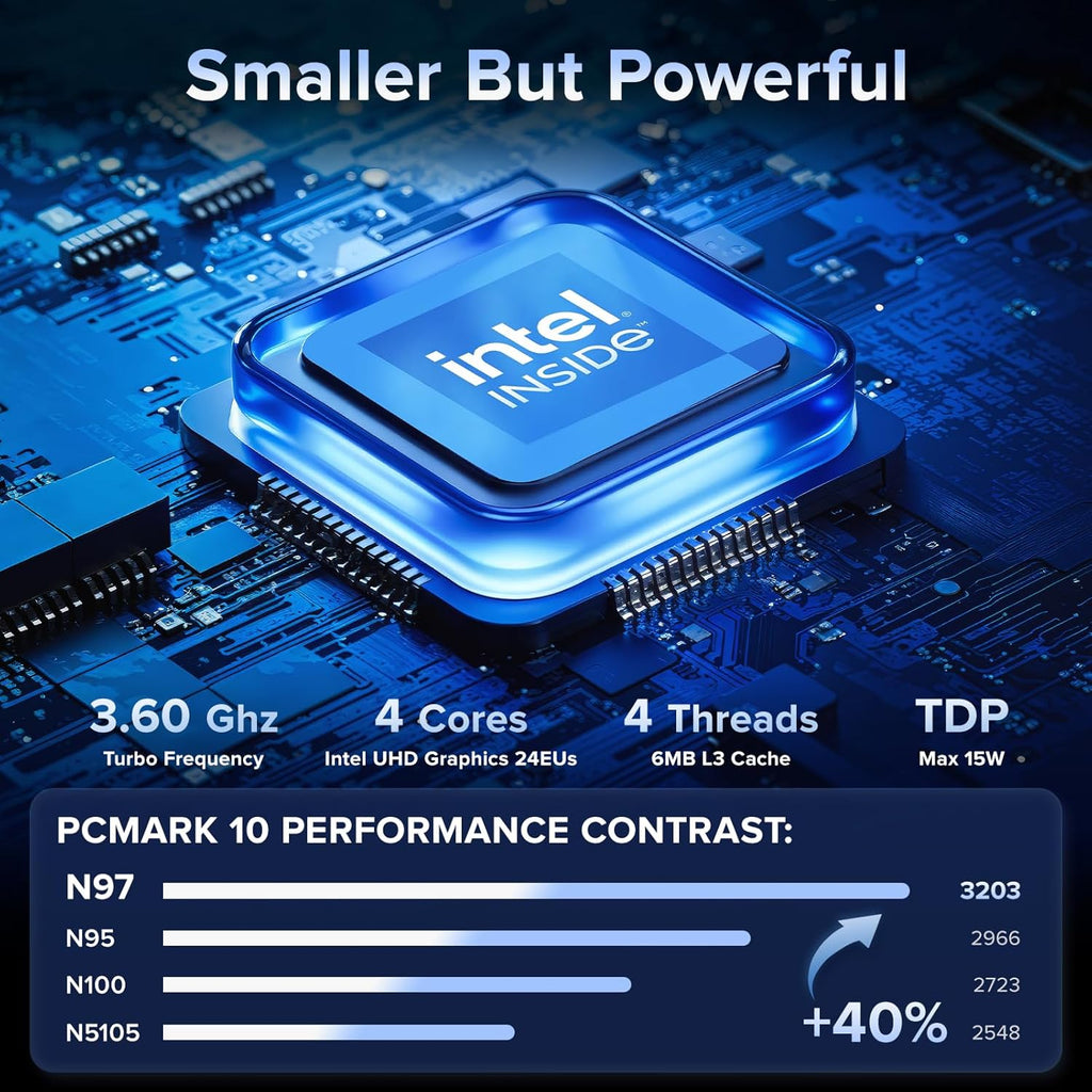 KAMRUI N97 Mini PC,12th N97 Mini PC(Beat N150,up to 3.6GHz),Desktop Mini Computer 16GB RAM 512GB SSD,Micro PC Support 4K HDMI+DP,Mini Computer with Dual WiFi,Business Home Office