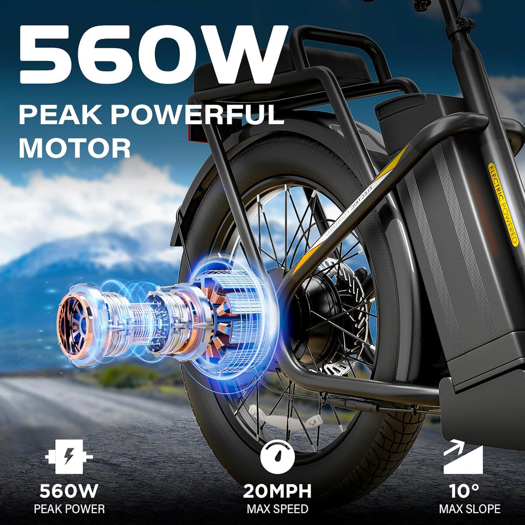 Caroma Peak 500W/800W/1200W Electric Scooter with Seat, 20' Fat Tire Electric Bike with 48V Removable Battery, Up to 30Miles & 20MPH, Adult Scooter for Commuting with Basket&Adjustable Seat