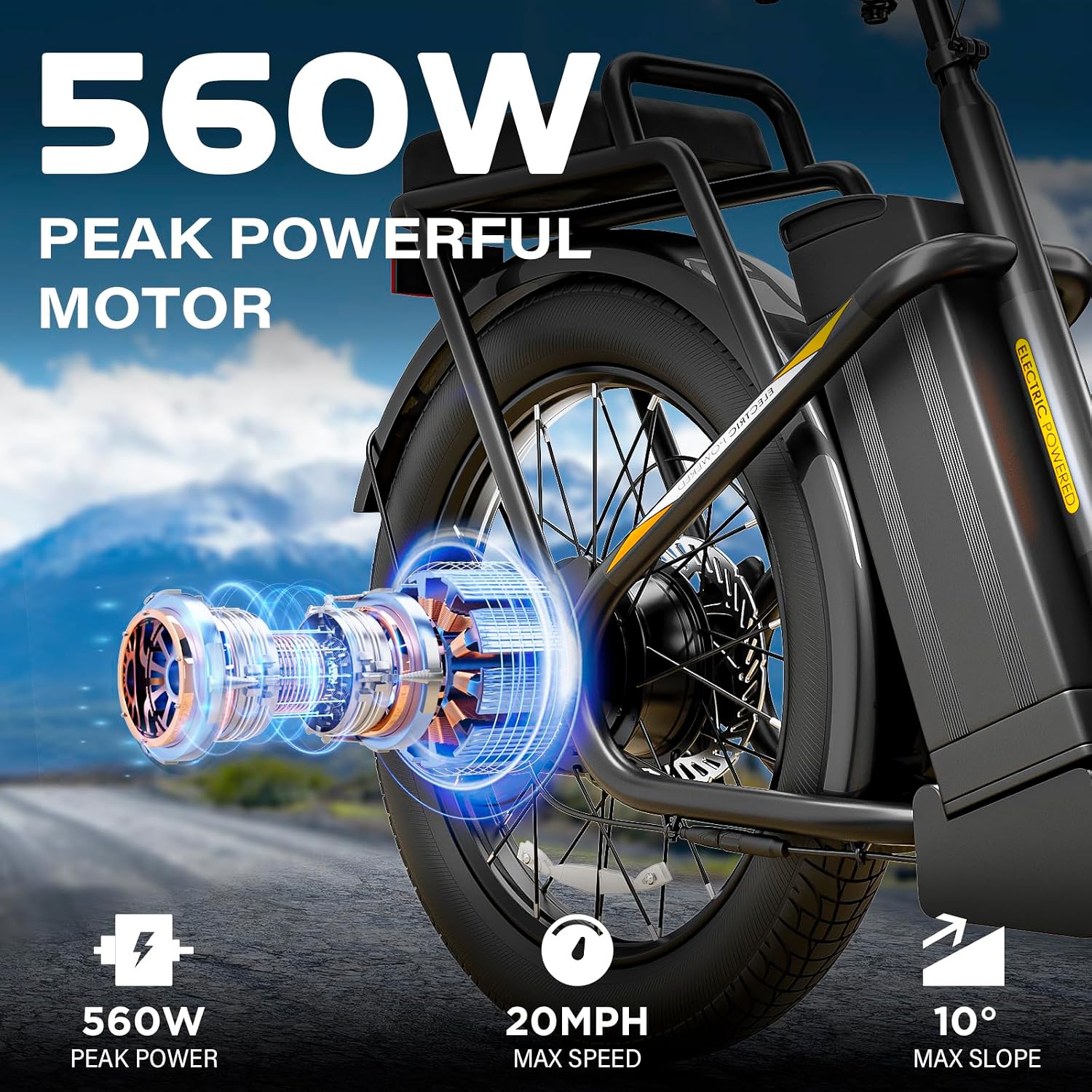 Caroma Peak 500W/800W/1200W Electric Scooter with Seat, 20' Fat Tire Electric Bike with 48V Removable Battery, Up to 30Miles & 20MPH, Adult Scooter for Commuting with Basket&Adjustable Seat