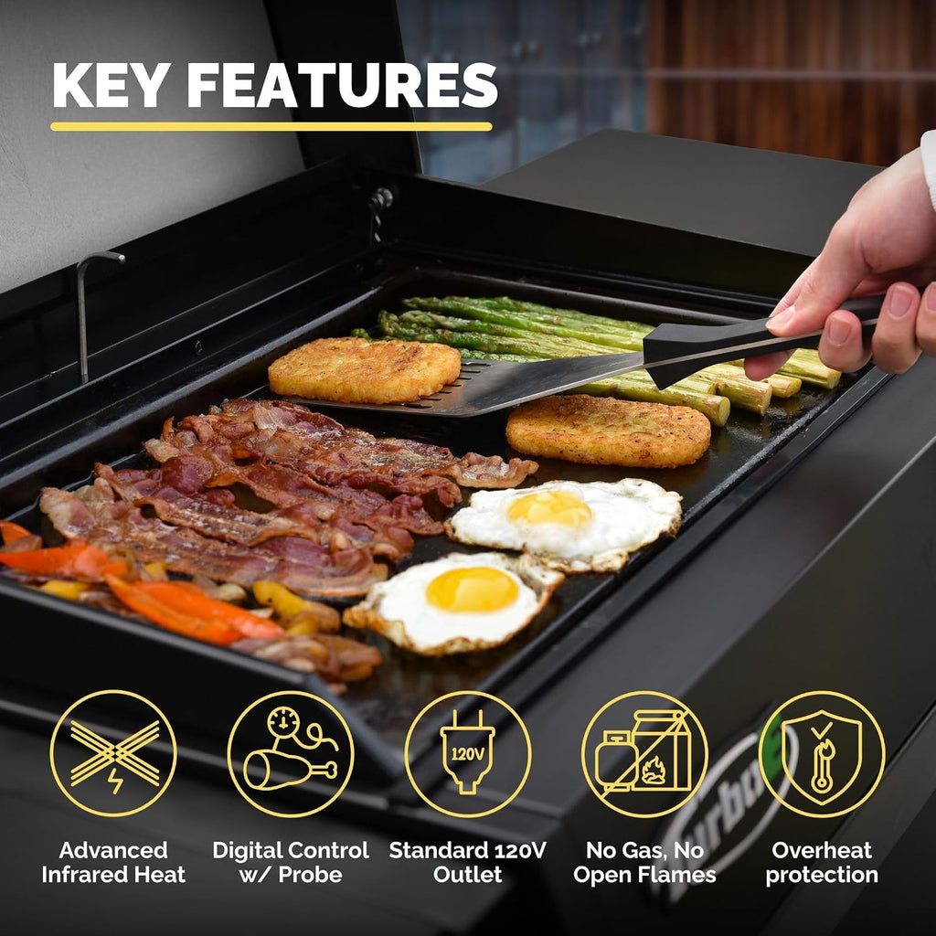 Turbo E Sport Compact Electric Grill, 1700W Infrared, Digital Display with Probe, Apartment Friendly