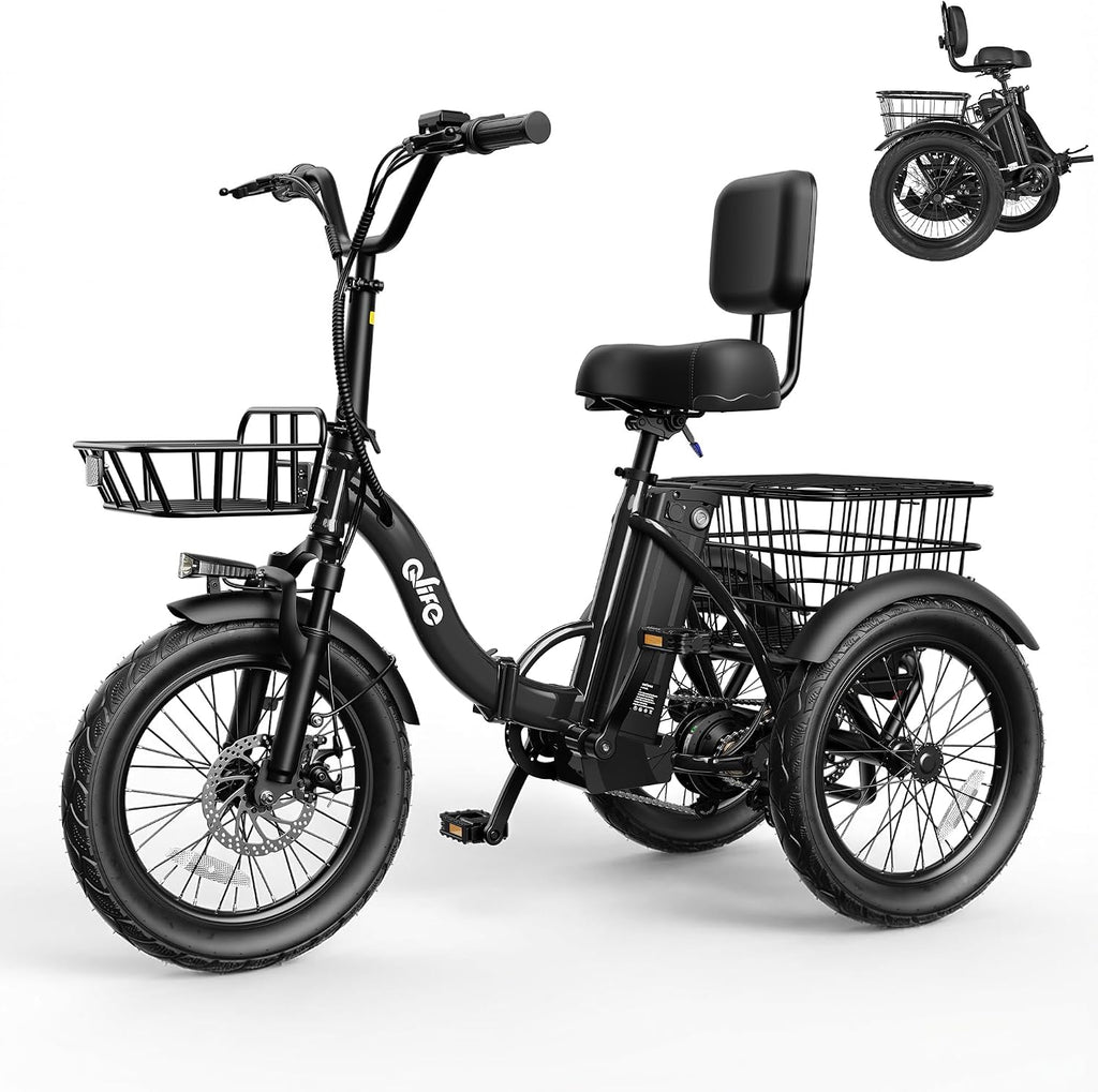 Qlife Triker Electric Bike, 1200W Brushless Motor Folding Trike Ebike, 48V10.4AH Removable Battery, 3 Wheel Electric Bicycle, 18 Tire Tricycle for Adults
