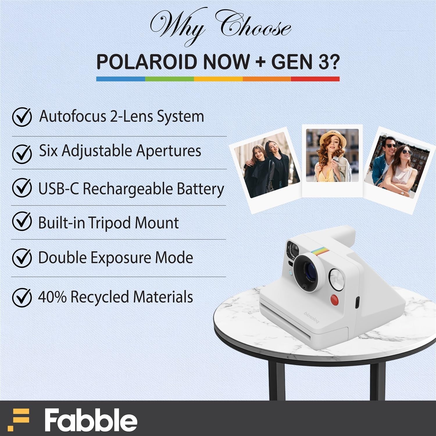 Polaroid Now+ Generation 3 I-Type Instant Film Camera (White) Bundle with Polaroid Color I-Type Film (8 Exposures), Hard Protective Case and USB-C 6 ft. Cable