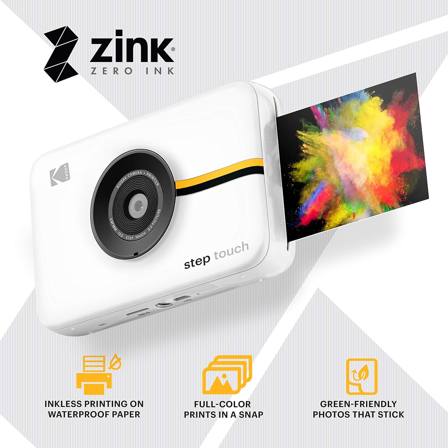 Zink Kodak Step Touch | 13MP Digital Camera & Instant Printer with 3.5' LCD Touchscreen Display, 1080p HD Video (White) Starter Bundle