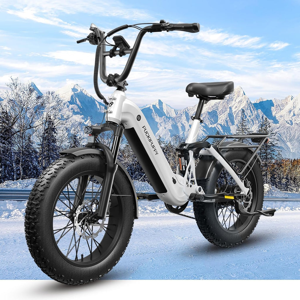 PUCKIPUPPY Electric Bike Mountain Ebike 20'' Fat Tire 7 Speed for Adults | 960W, 48V 20Ah Battery, Full Suspension, 28MPH, 80Miles Range, LCD Display