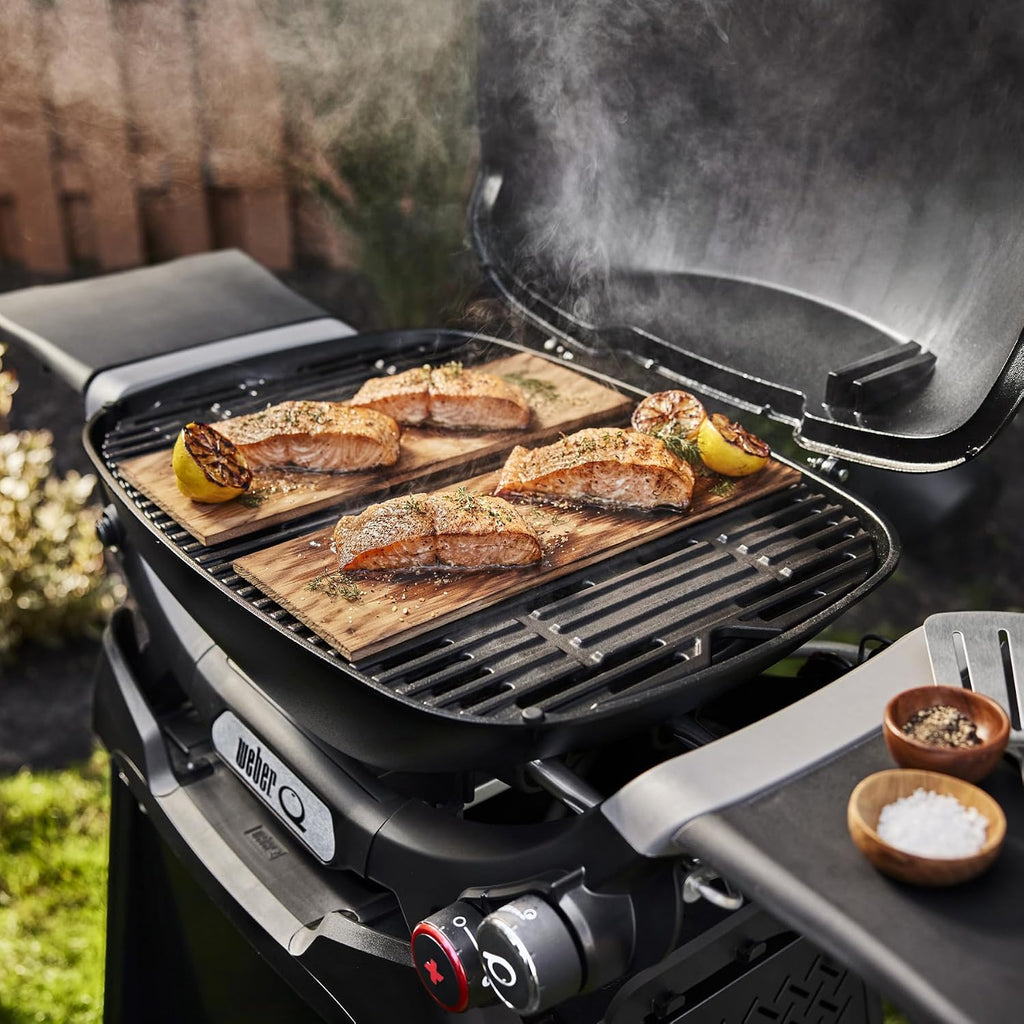 Weber Q 2800N+ Liquid Propane Grill with Stand, Sky Blue – Wide 250°–700°F Temp Range with Plus Burner for Searing, Low‑Temp Roasting & High-Dome Lid