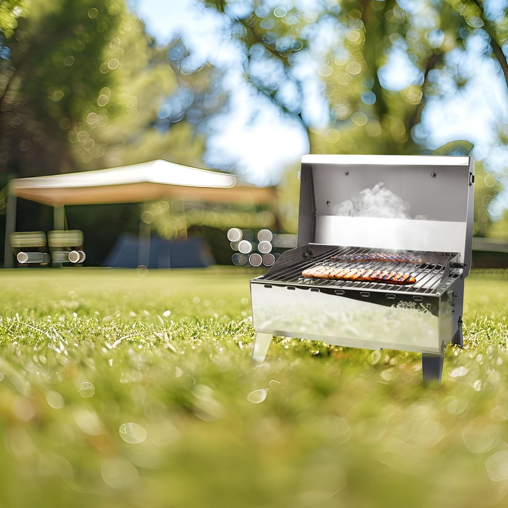 Camco Kuuma Premium Stainless Steel Mountable Gas Grill w/Regulator -Compact Portable Size Perfect for Boats, Tailgating and More - Stow N Go 125' (58140)