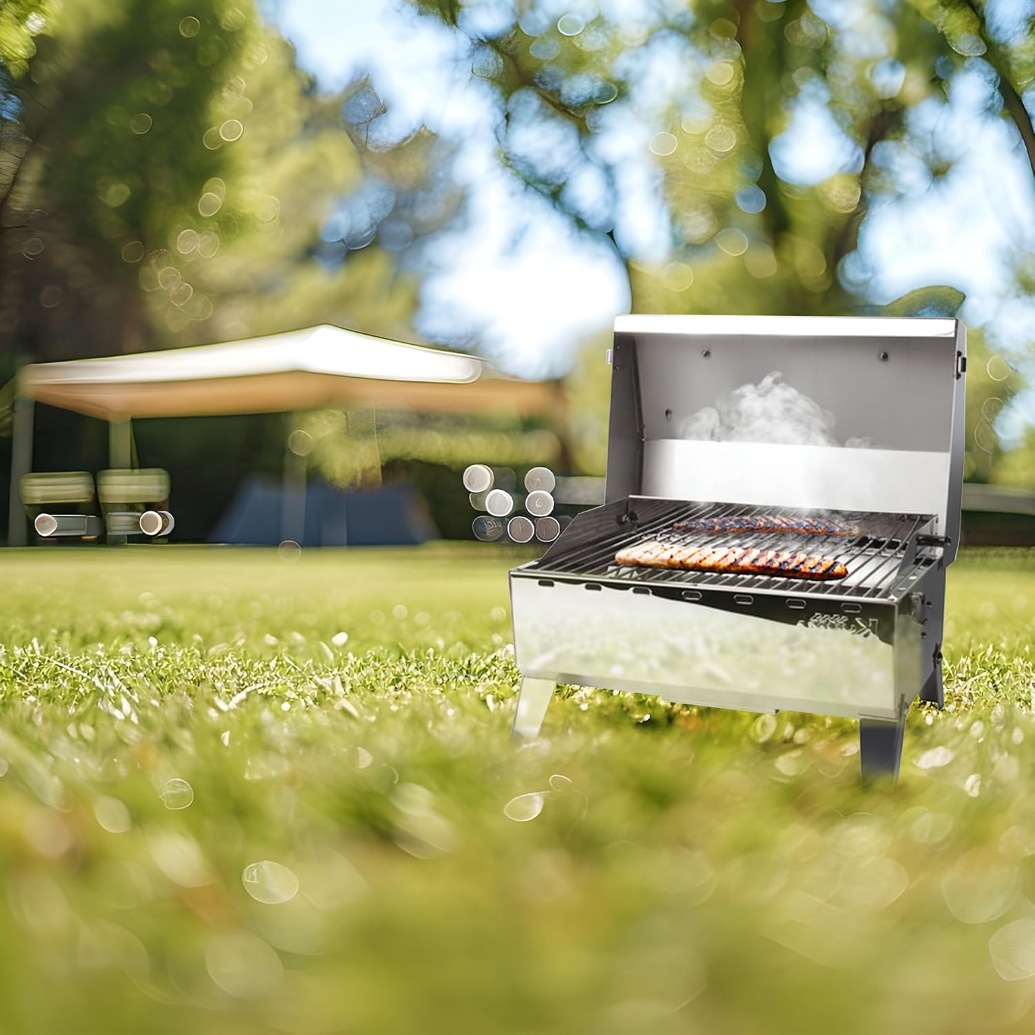 Camco Kuuma Premium Stainless Steel Mountable Gas Grill w/Regulator -Compact Portable Size Perfect for Boats, Tailgating and More - Stow N Go 125' (58140)