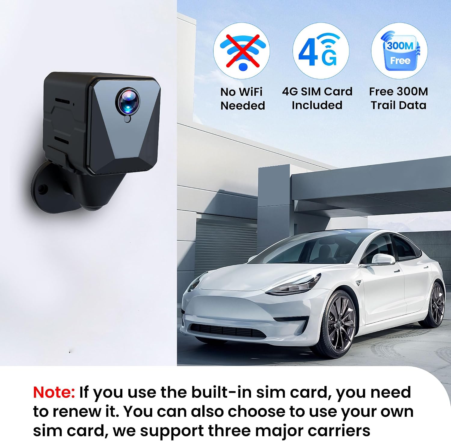 Funstorm No WiFi Security Camera-2k Cellular Security Camera-Car Security Camera with Sim Card, Wireless,Compact,Live View,Motion Detection,Clear Night Vision,for Truck/Car/Vacant House/RV