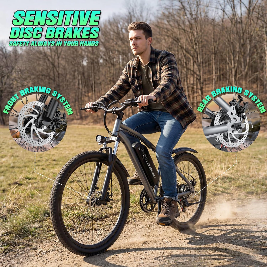 Electric Bike for Adults, 26' Commuter Ebikes with 7-Speed Gears, 25MPH Lightweight E Bike, 720W Peak Motor, 375Wh Removable Battery, 50 Miles Range, Electric Mountain Bicycle for All Terrain
