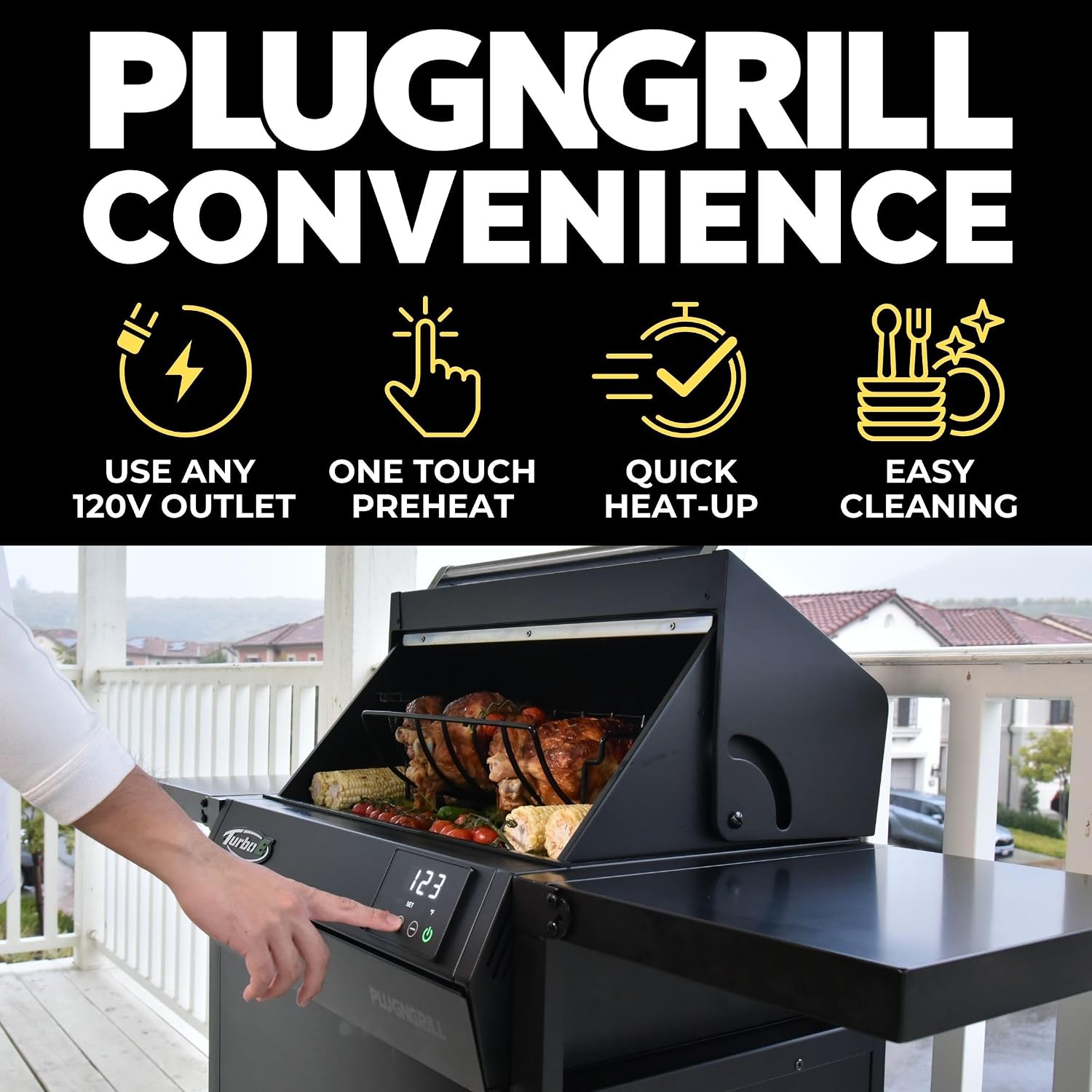 Turbo E XL Electric Grill, 1700W Infrared, Warming Rack and Probe, Apartment Friendly