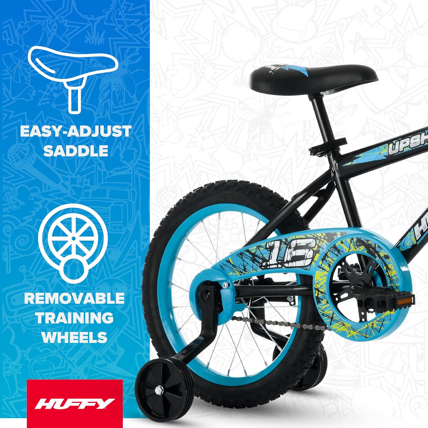 Huffy Upshot 12/16/20 Inch Boy's Bike for Kids, Multiple Color Options Available, Removable Training Wheels, BMX Design, Designed for Growth, Durable Construction, EZ Build Assembly