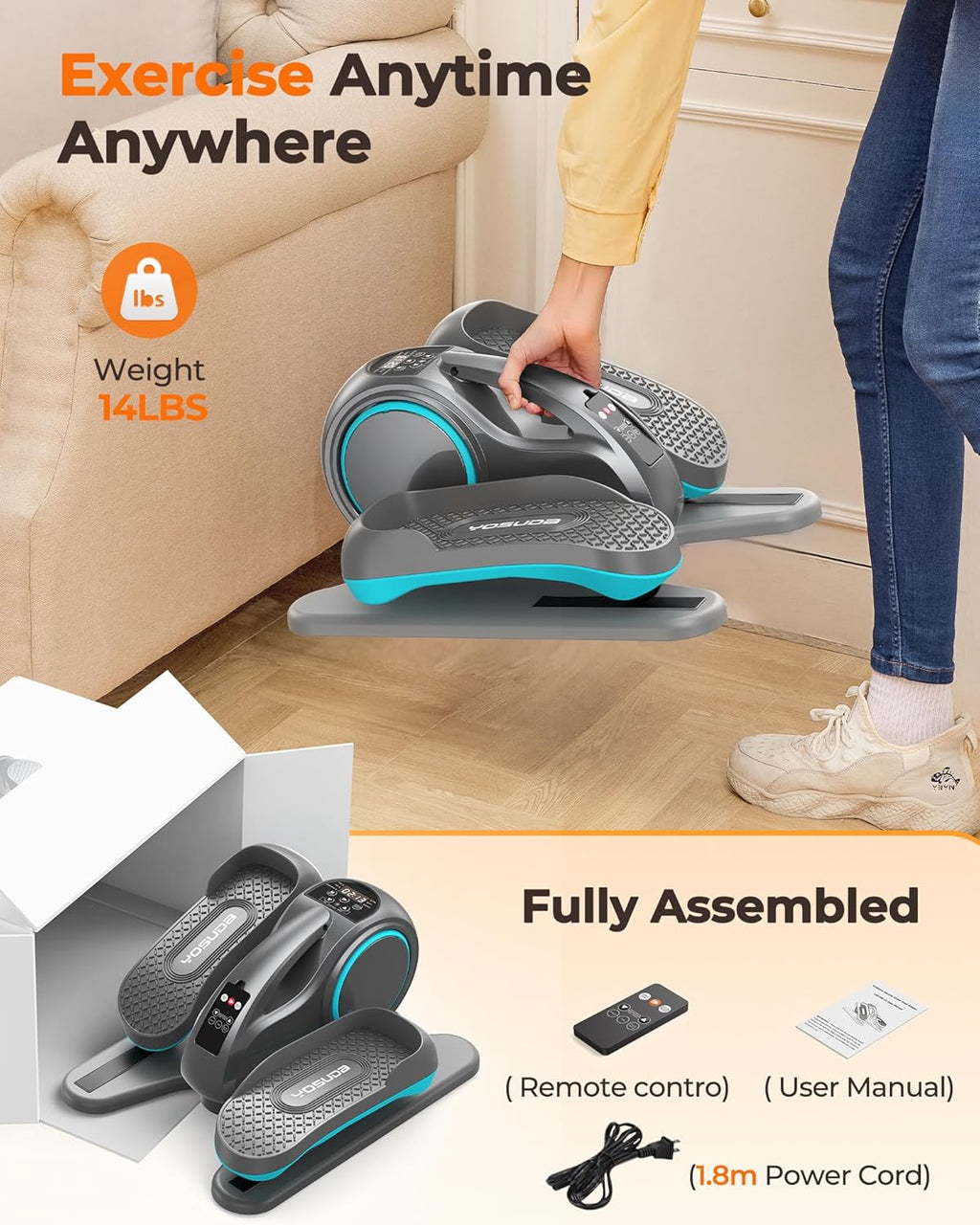 YOSUDA Under Desk Elliptical,Elliptical for Seniors Fully Assembled,Quiet & Portable Electric Seated Pedal Exerciser with 10 Level Resistances & Speeds,Remote Control
