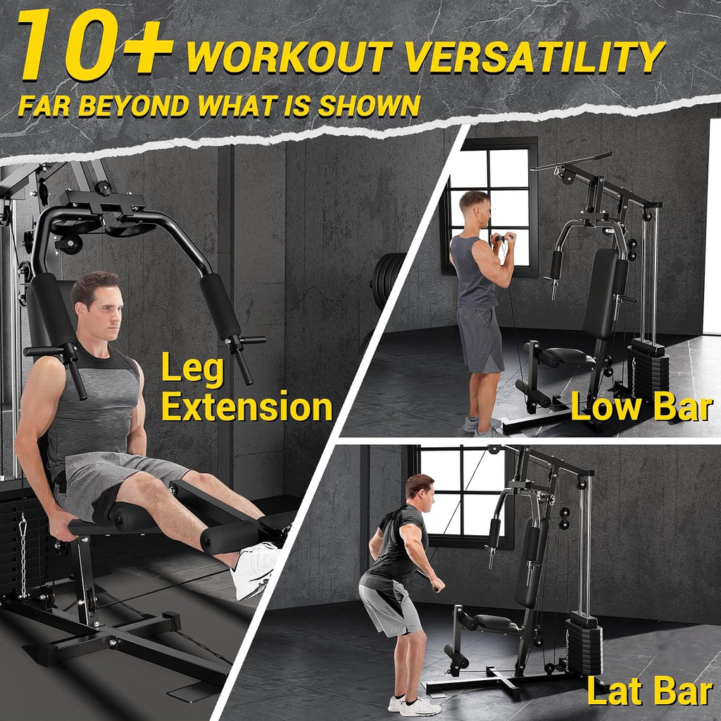 GarveeLife Home Gym Machine System with 100LBS Weight Stack, Multifunctional Weight Machine, Full Body Workout Station Exercise Equipment, All in One Home Gym with Pulley System for Strength Training