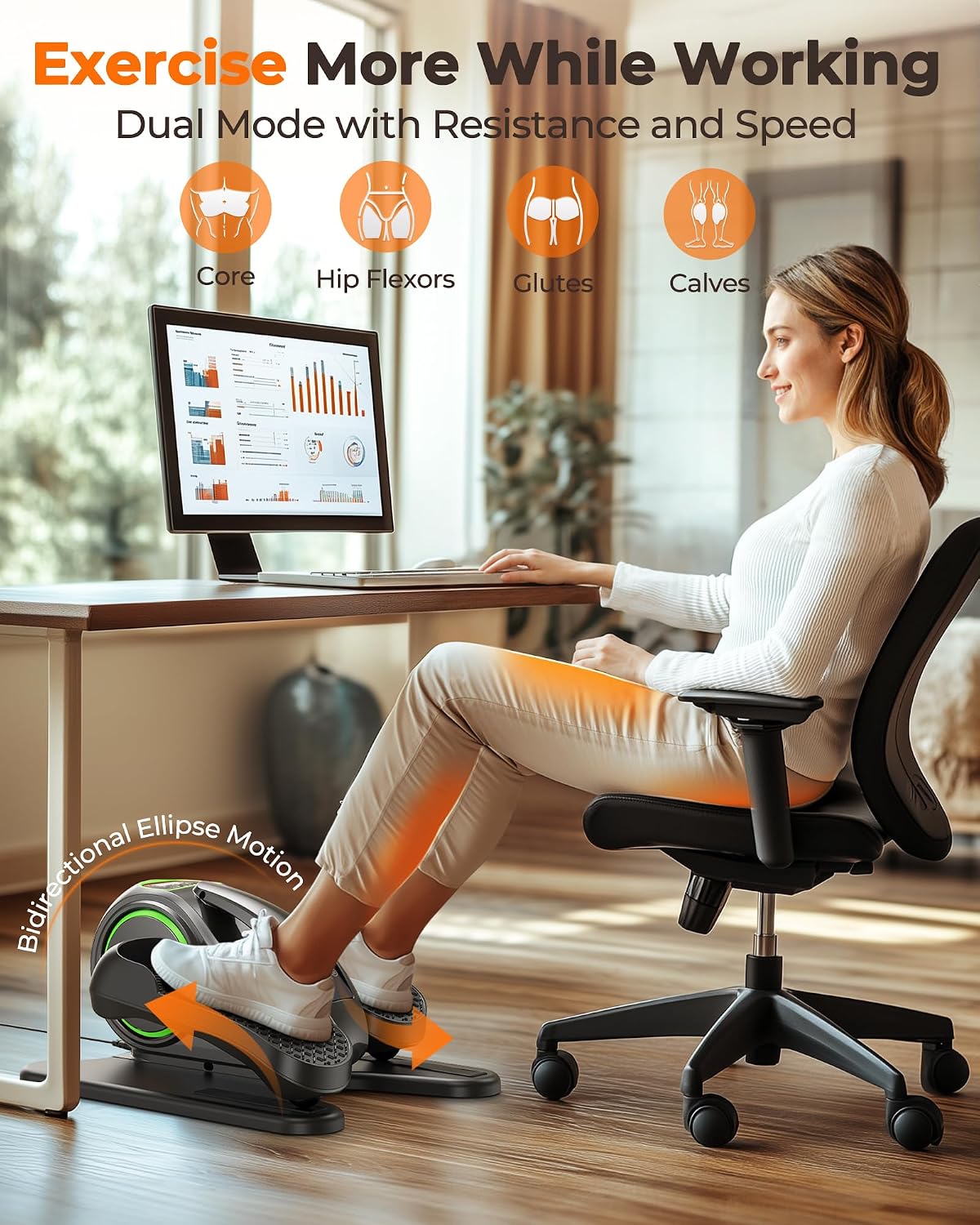 YOSUDA Under Desk Elliptical,Elliptical for Seniors Fully Assembled,Quiet & Portable Electric Seated Pedal Exerciser with 10 Level Resistances & Speeds,Remote Control