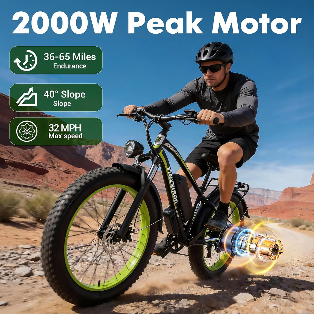 Electric Bike for Adults, 2000W Peak Motor E Bikes, 26' Fat Tire Electric Mountain Bike, 32 MPH Electric Bicycle, 48V 17.5Ah (840Wh) Removable Battery, UL2849 Certified