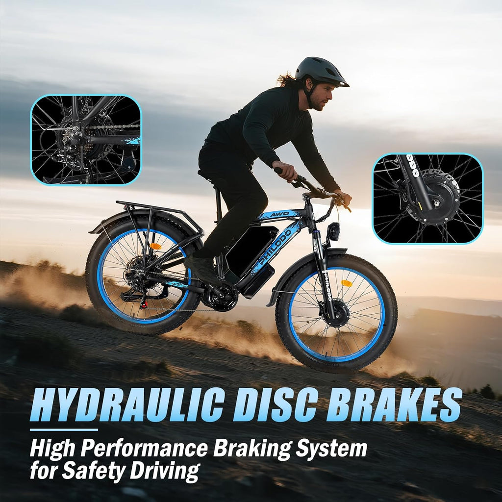 5000w Dual Motor Electric Bicycles, 60V Battery E-Bike with 45 MiIe P-Hour Electric Bike for Adults, 26 Fat Tire Hunting Ebike for All Terrain, Full Suspension Electric Ebike