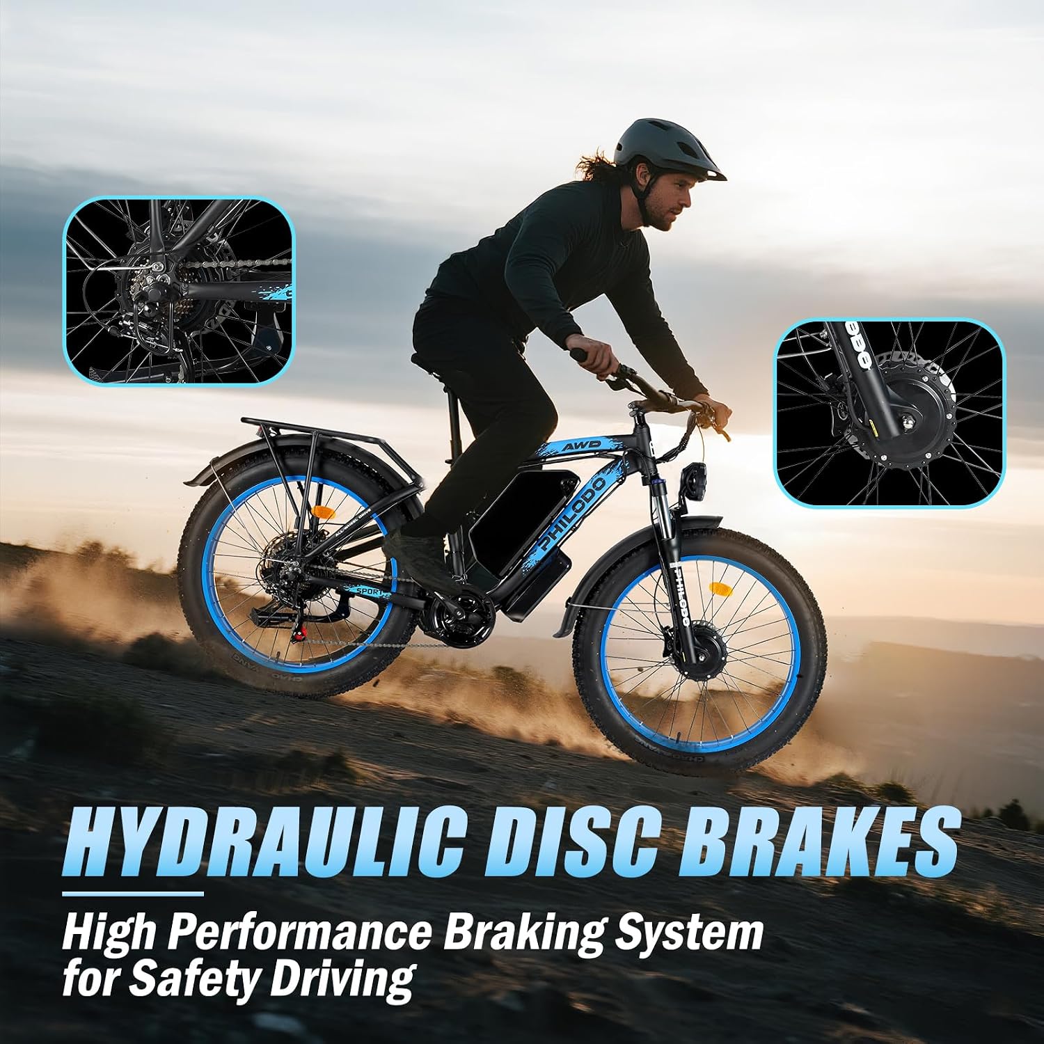 5000w Dual Motor Electric Bicycles, 60V Battery E-Bike with 45 MiIe P-Hour Electric Bike for Adults, 26 Fat Tire Hunting Ebike for All Terrain, Full Suspension Electric Ebike