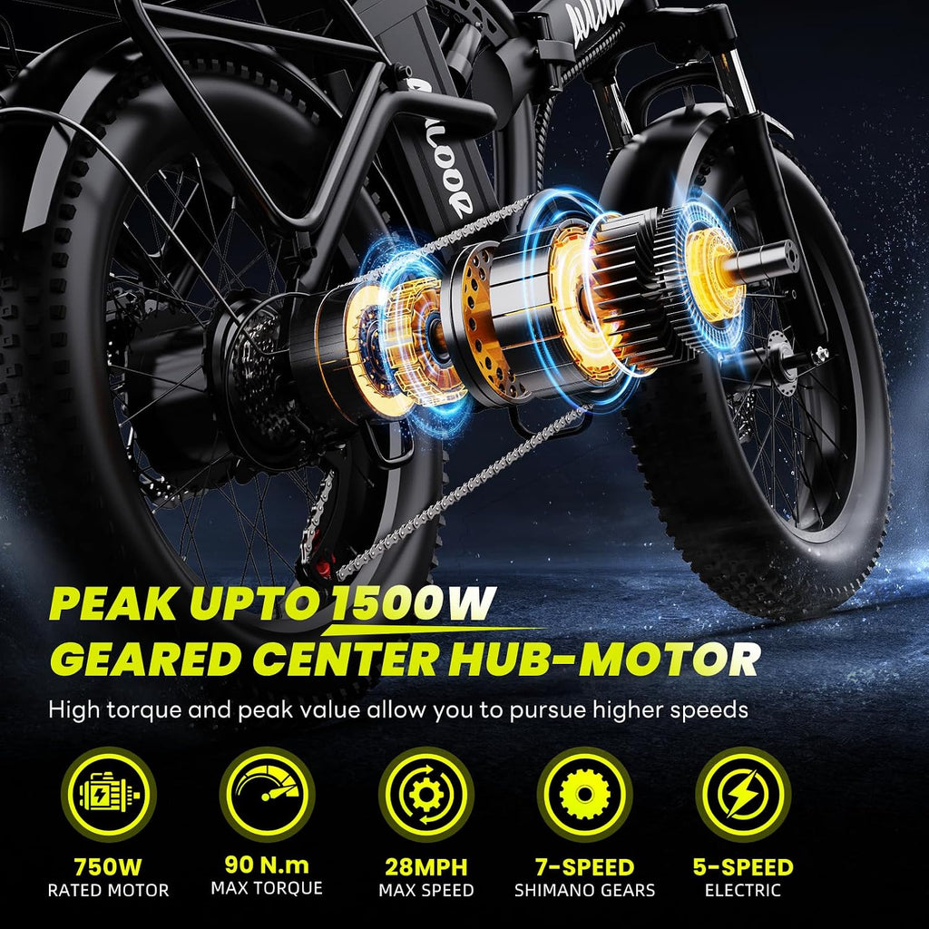 bluebiko 1000W Folding Electric Bike, 48V 20AH Large Removable Battery E Bike, 80 Miles Max Range, 20' Fat Tire Electric Bike for Adults, Adult Electric Bicycles for Commute Beach Snow