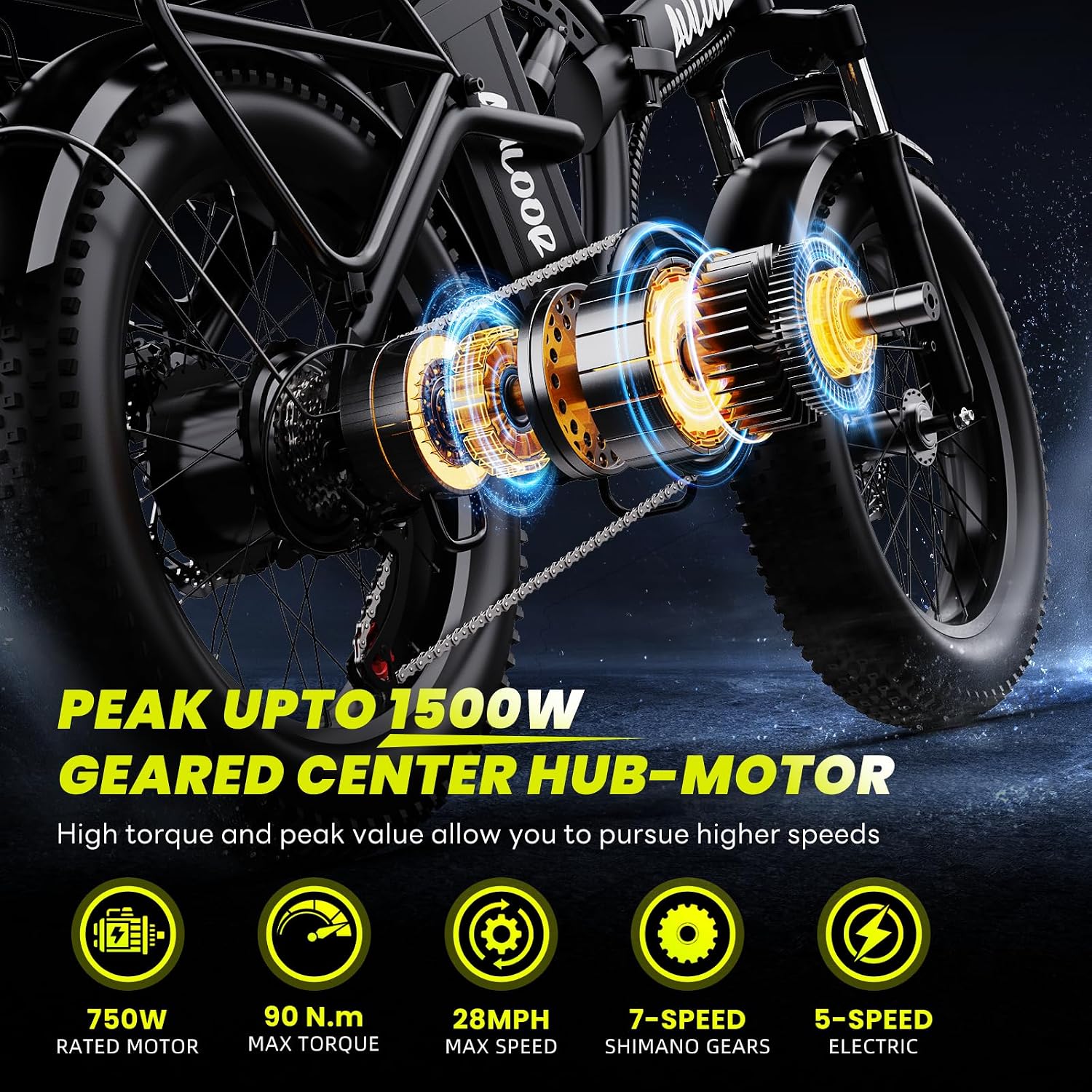bluebiko 1000W Folding Electric Bike, 48V 20AH Large Removable Battery E Bike, 80 Miles Max Range, 20' Fat Tire Electric Bike for Adults, Adult Electric Bicycles for Commute Beach Snow