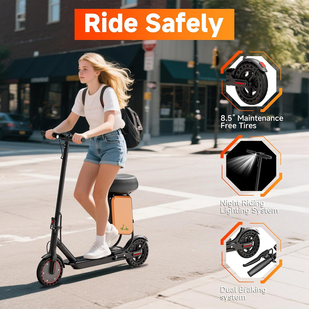 Electric Scooter, 350W-500W Motor, 19 MPH to 22MPH, 15-41 Miles Range, Dual Suspension, Dual Braking, App Control, Foldable Commuter E Scooter for Adults and Teens