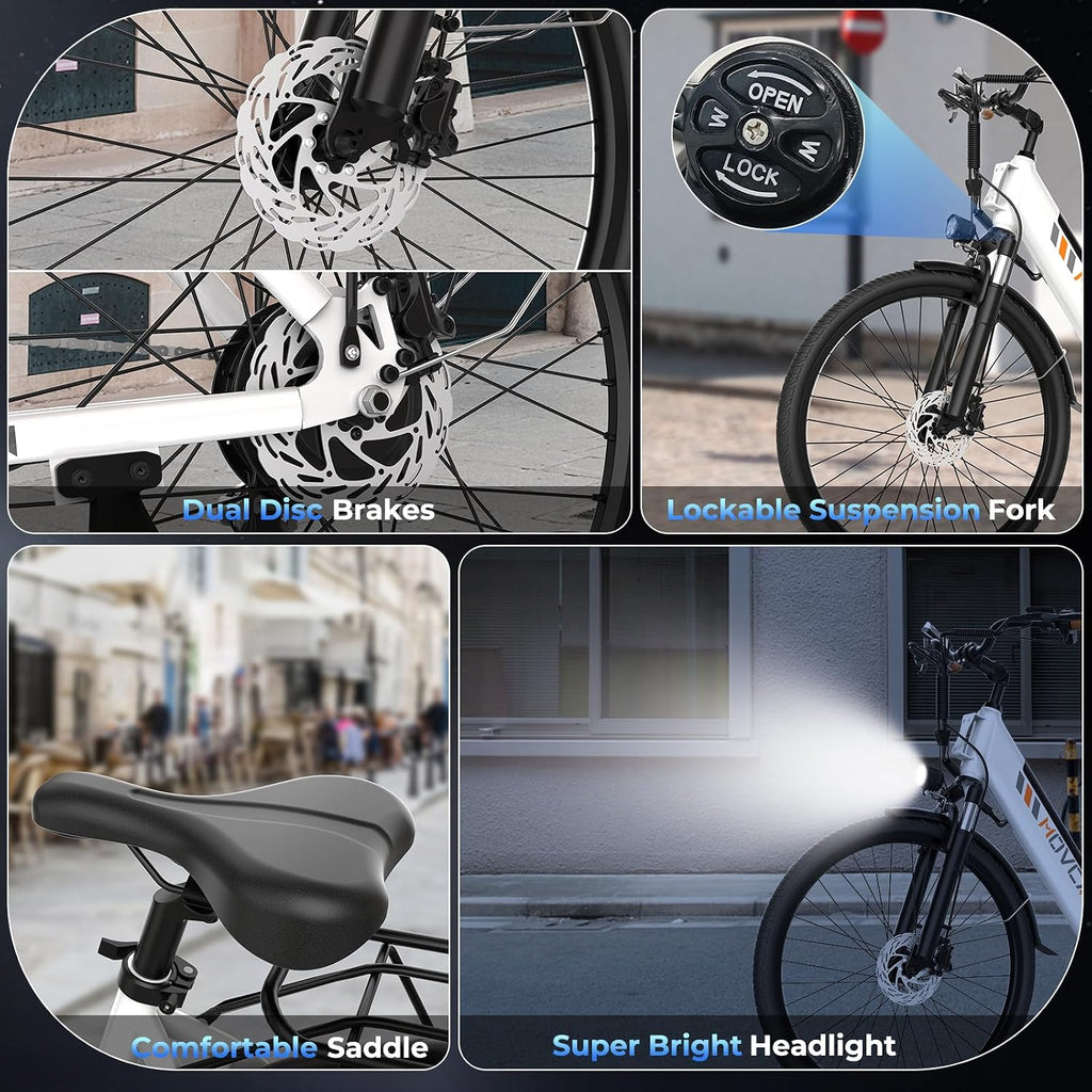 Movcan V80 Electric Bike, 1000W Motor 28MPH 26'' City Cruiser Ebike for Adults, 48V 13Ah Removable Battery Up to 70 Miles, 7-Speed Dual Disc Brake, Mountain E-Bike for Commuting