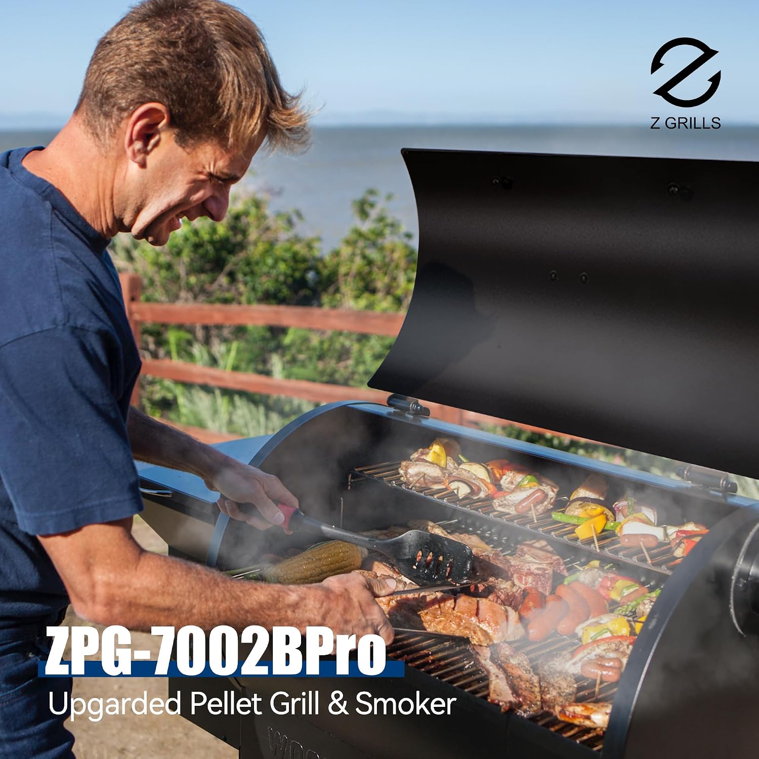 Z GRILLS Pellet Smoker Grill with PID Control, Rain Cover, 700 sq. in Cooking Area for Outdoor BBQ, ZPG-7002B