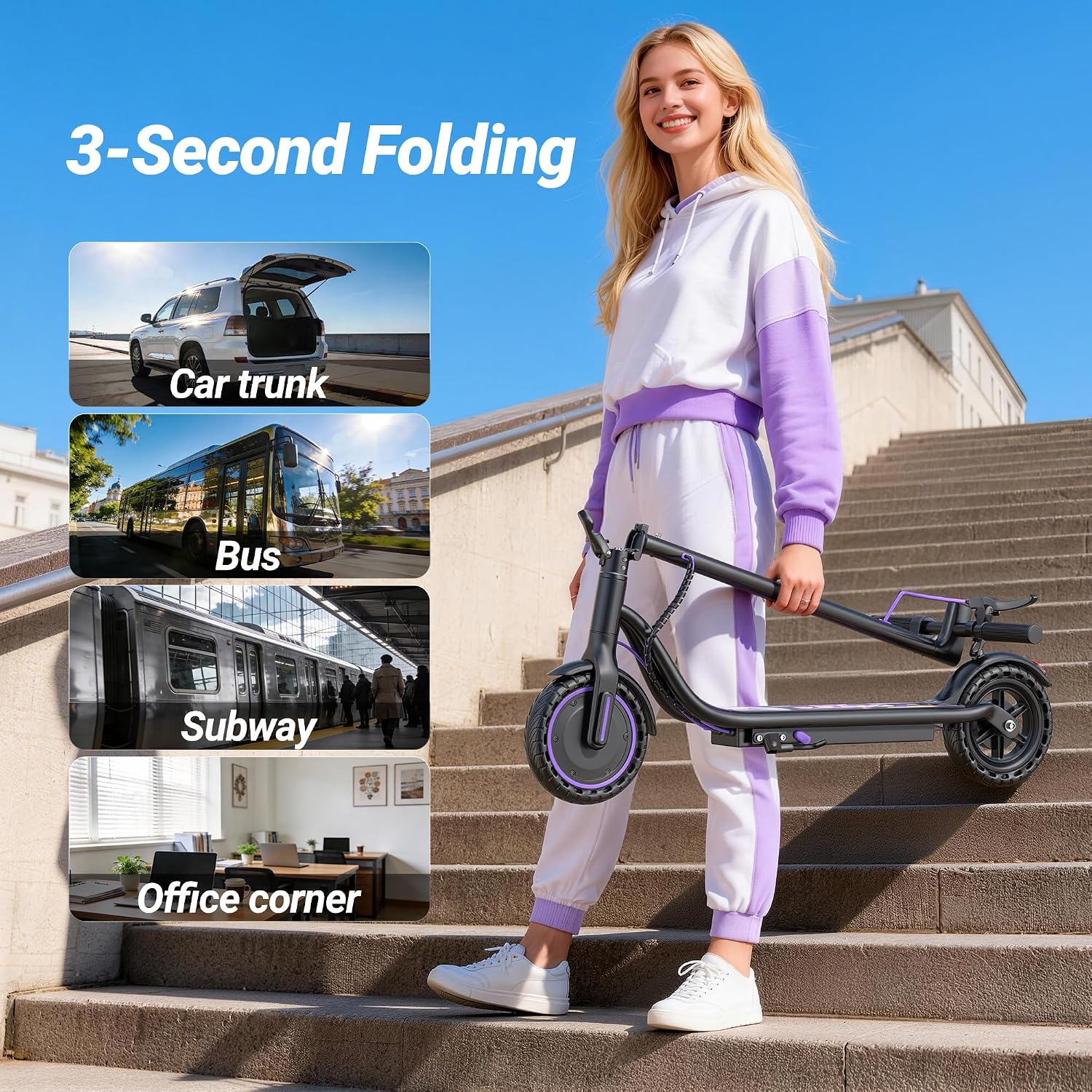 Electric Scooter, 350W-500W Motor, 19 MPH to 22MPH, 15-41 Miles Range, Dual Suspension, Dual Braking, App Control, Foldable Commuter E Scooter for Adults and Teens