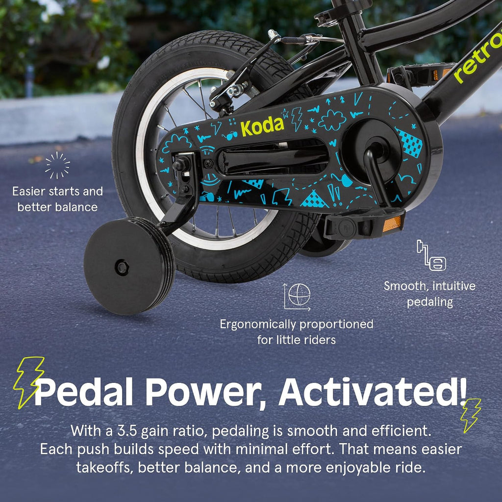 Retrospec Koda Plus Kids Bike for Boys & Girls Ages 2-3 Years - Children's Bicycle, Adjustable Seat & Handlebars, Removable Training Wheels, Front Hand Brakes, Rear Coaster Brake & Safety Bell