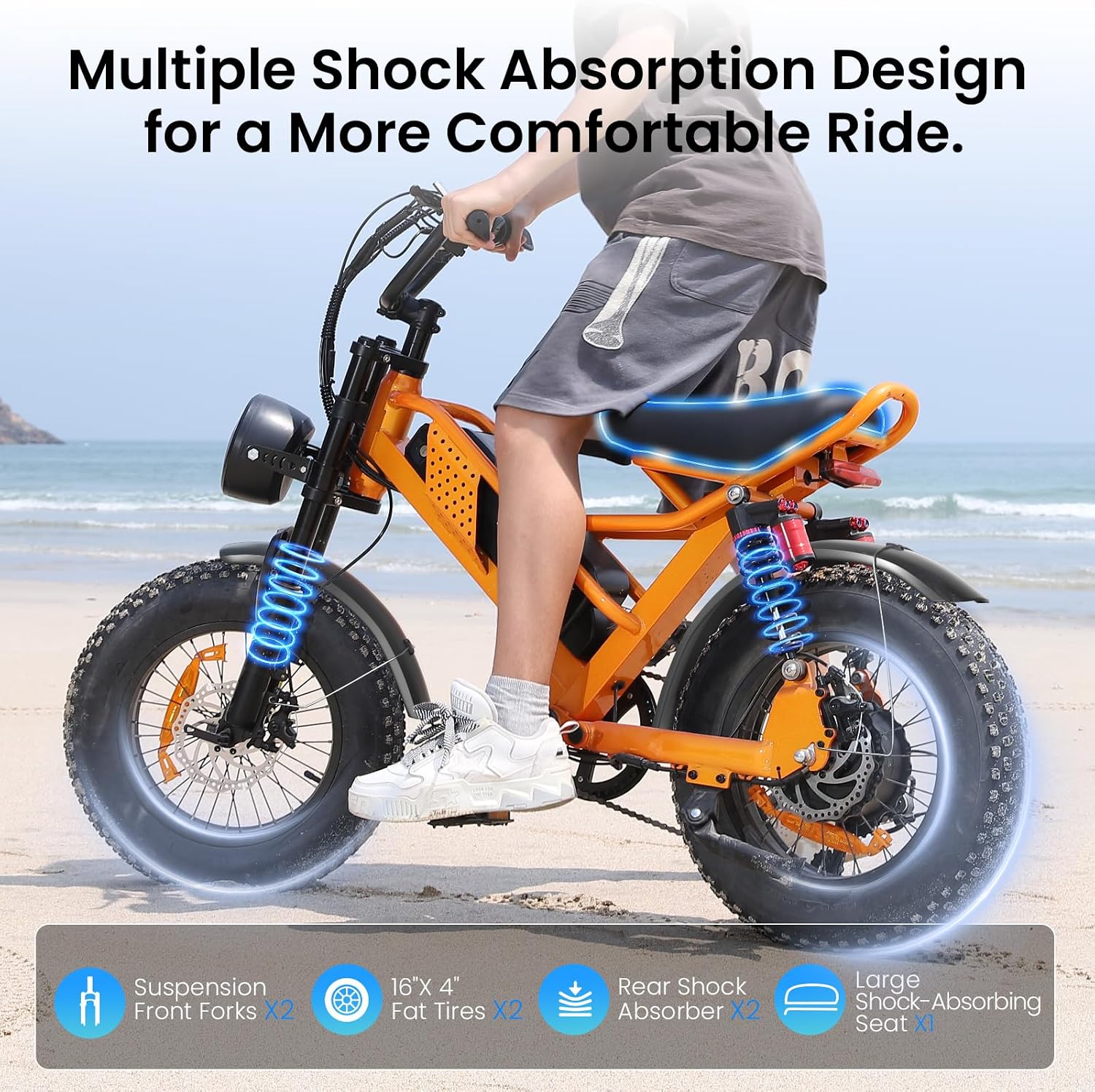 Spacewalk Electric Bike M6 / M7 for Teens/Adults,16' / 20' Ebike,1500W Peak Motor,21.7mph / 27.9mph,48V 15Ah Removable Battery,4X Suspension,50 Miles Pure Electric,70 Miles PAS