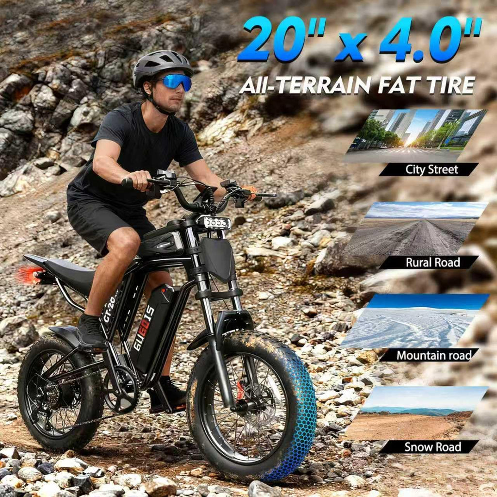 Electric Bike for Adults,1000/1500W, 30/35MPH, 48V 15.6/20AH Battery, Max 30-60 Miles Electric Dirt Bike, 20' Fat Tire Ebikes, UL2849&GCC Certified Electric Motorcycle for Mountains, Snow, Sand, Road