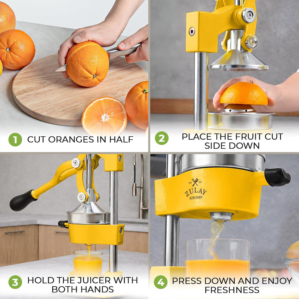 Zulay Kitchen Cast Iron Juicer - Heavy Duty Manual Juicer with Detachable Strainers for Easy Cleaning, Orange Juice Press for Citrus Fruits, Perfect for Bartenders, Juice Lovers & Health Enthusiasts