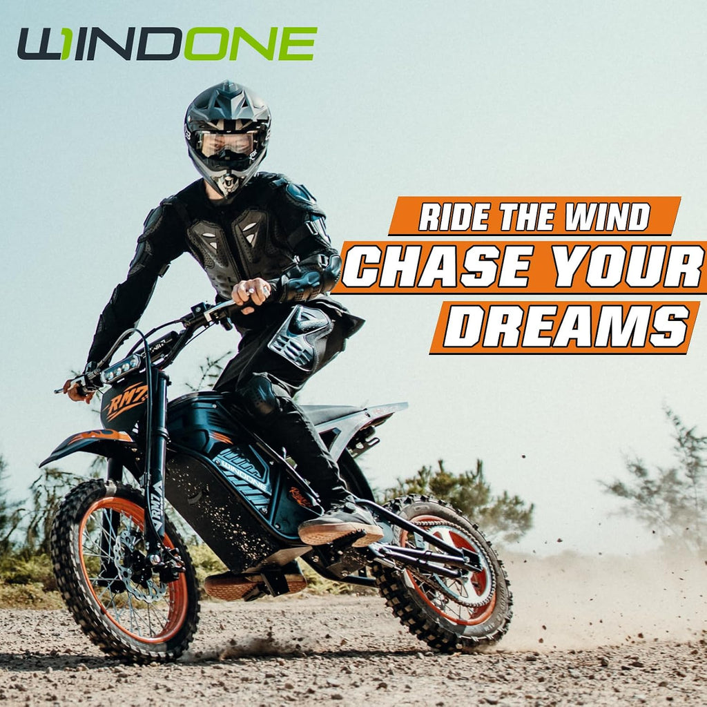 Windone RM7 Electric Dirt Bike, 48V 22.5Ah Up to 37MPH & 45-Mile Electric Motorcycle, 2200W Ebike, 14'/12' Off-Road Tire E-Bike, Dual Hydraulic Brakes, Full Suspension, Black & Orange