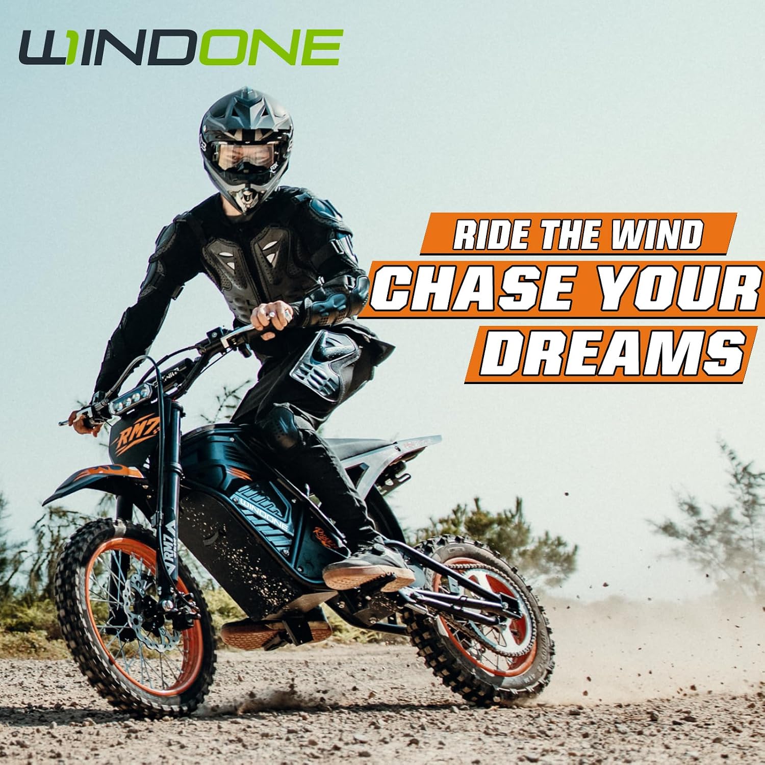 Windone RM7 Electric Dirt Bike, 48V 22.5Ah Up to 37MPH & 45-Mile Electric Motorcycle, 2200W Ebike, 14'/12' Off-Road Tire E-Bike, Dual Hydraulic Brakes, Full Suspension, Black & Orange
