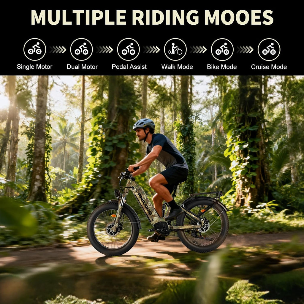 5000w Dual Motor Electric Bicycles, 60V Battery E-Bike with 45 MiIe P-Hour Electric Bike for Adults, 26 Fat Tire Hunting Ebike for All Terrain, Full Suspension Electric Ebike