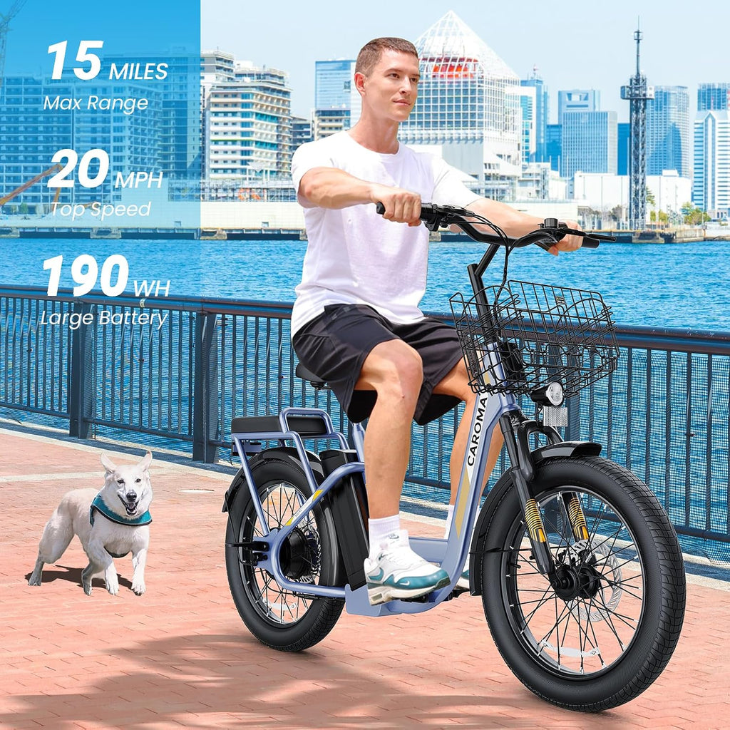 Caroma Peak 1200W/800W/500W/ Electric Scooter with Seat, 20' Off-Road Tires, 15/25/30Miles Range, 20MPH Top Speed, Adjustable Electric Scooter for Adults with Basket, Adults Ebike for Commuting